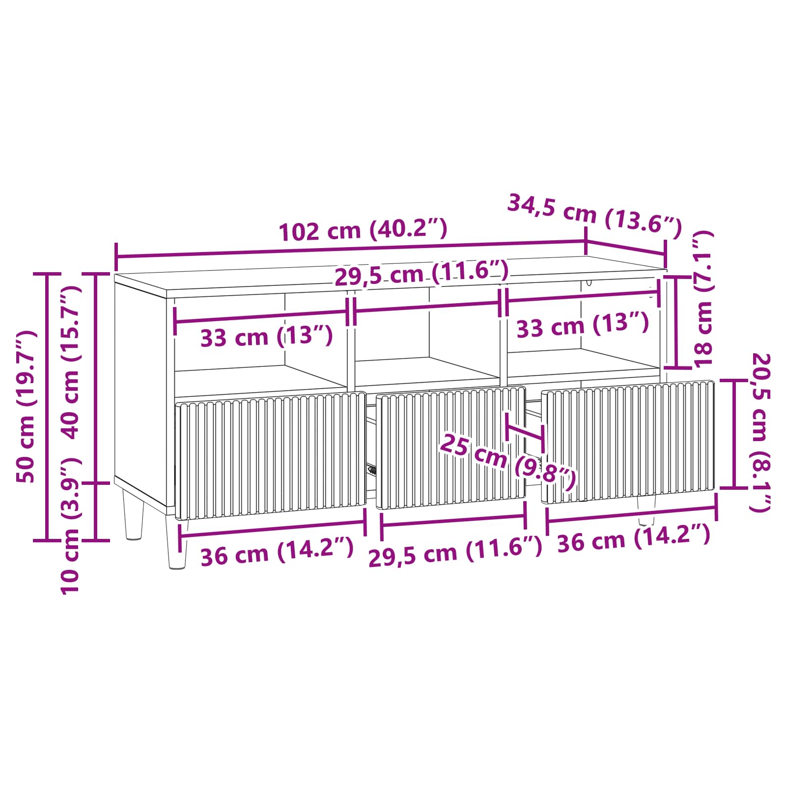 Meuble TV Gris béton 102 x 34,5 x 50 cm Bois d'ingénierie - XIOS