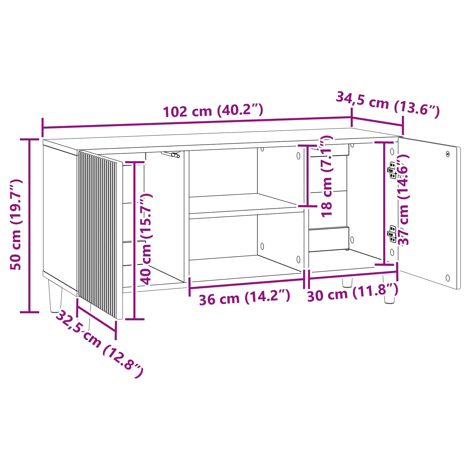 Meuble TV Blanc brillant 102 x 34,5 x 50 cm Bois d'ingénierie - XIOS