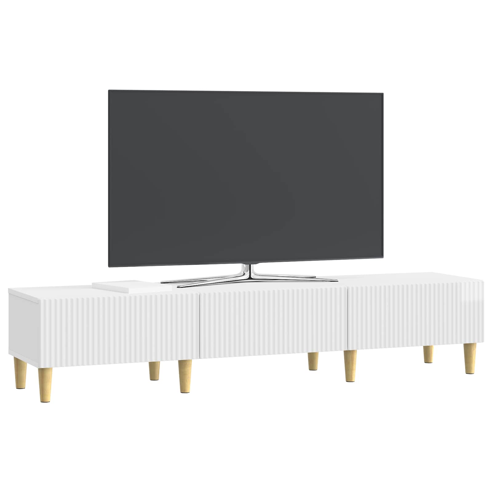 Meuble TV Blanc brillant 147 x 34,5 x 30 cm Bois d'ingénierie - XIOS
