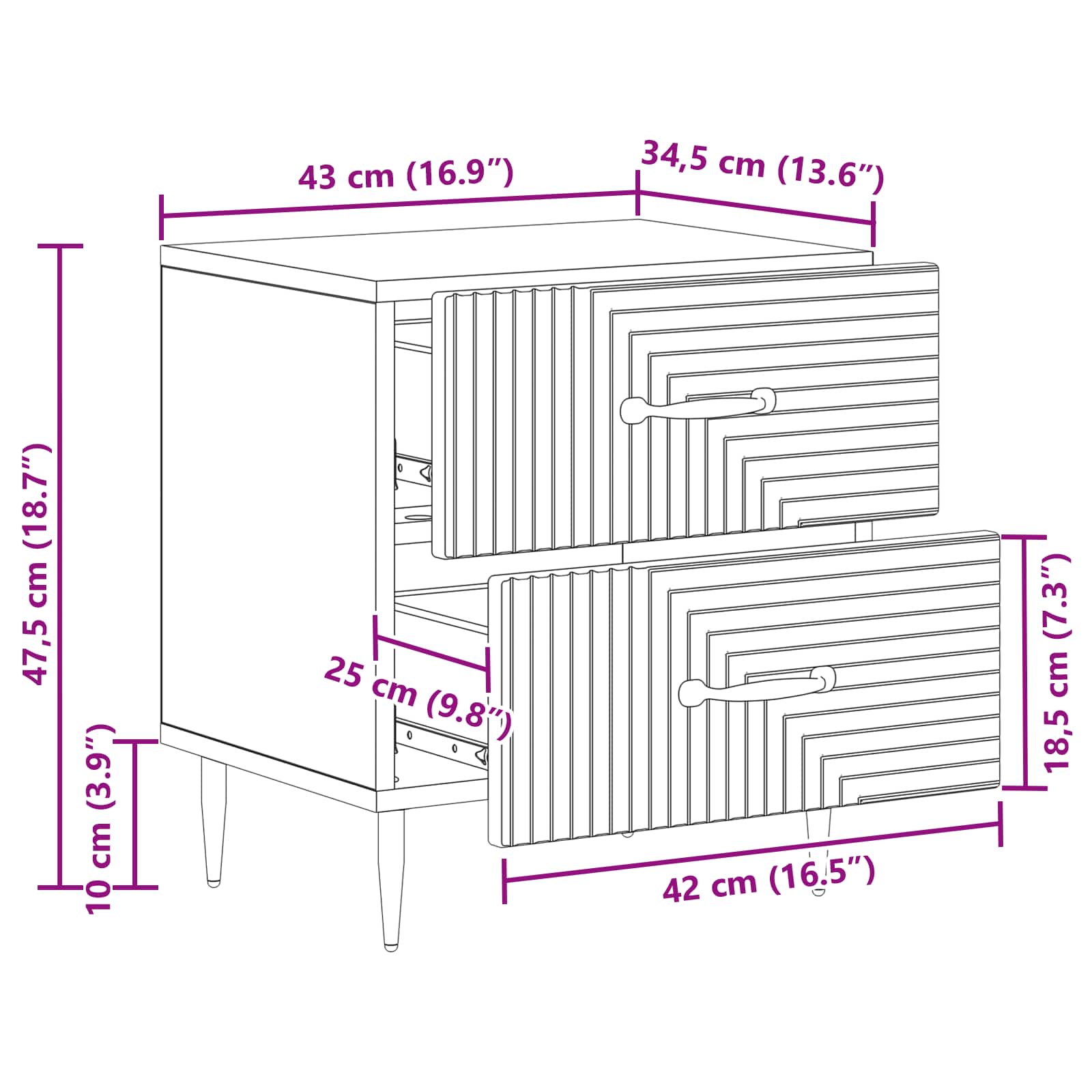 Cabinet de chevet Blanc brillant 43 x 34,5 x 47,5 cm - XIOS