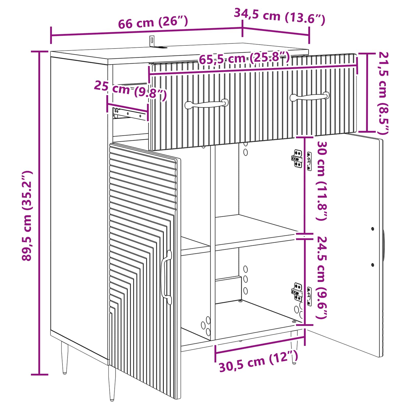 Buffet Gris béton 66 x 34,5 x 89,5 cm Bois d'ingénierie - XIOS