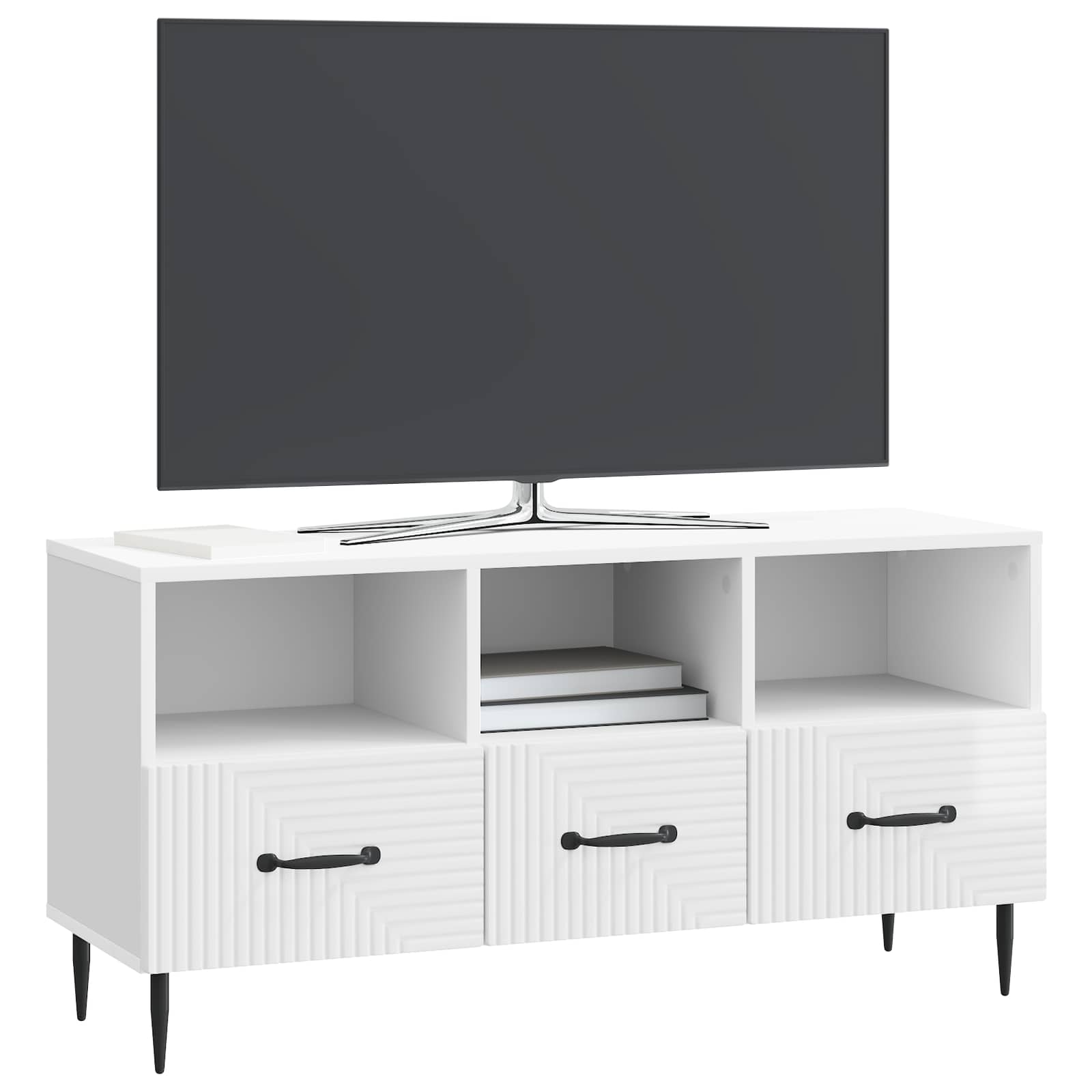 Meuble TV Blanc brillant 102 x 34,5 x 50 cm Bois d'ingénierie - XIOS