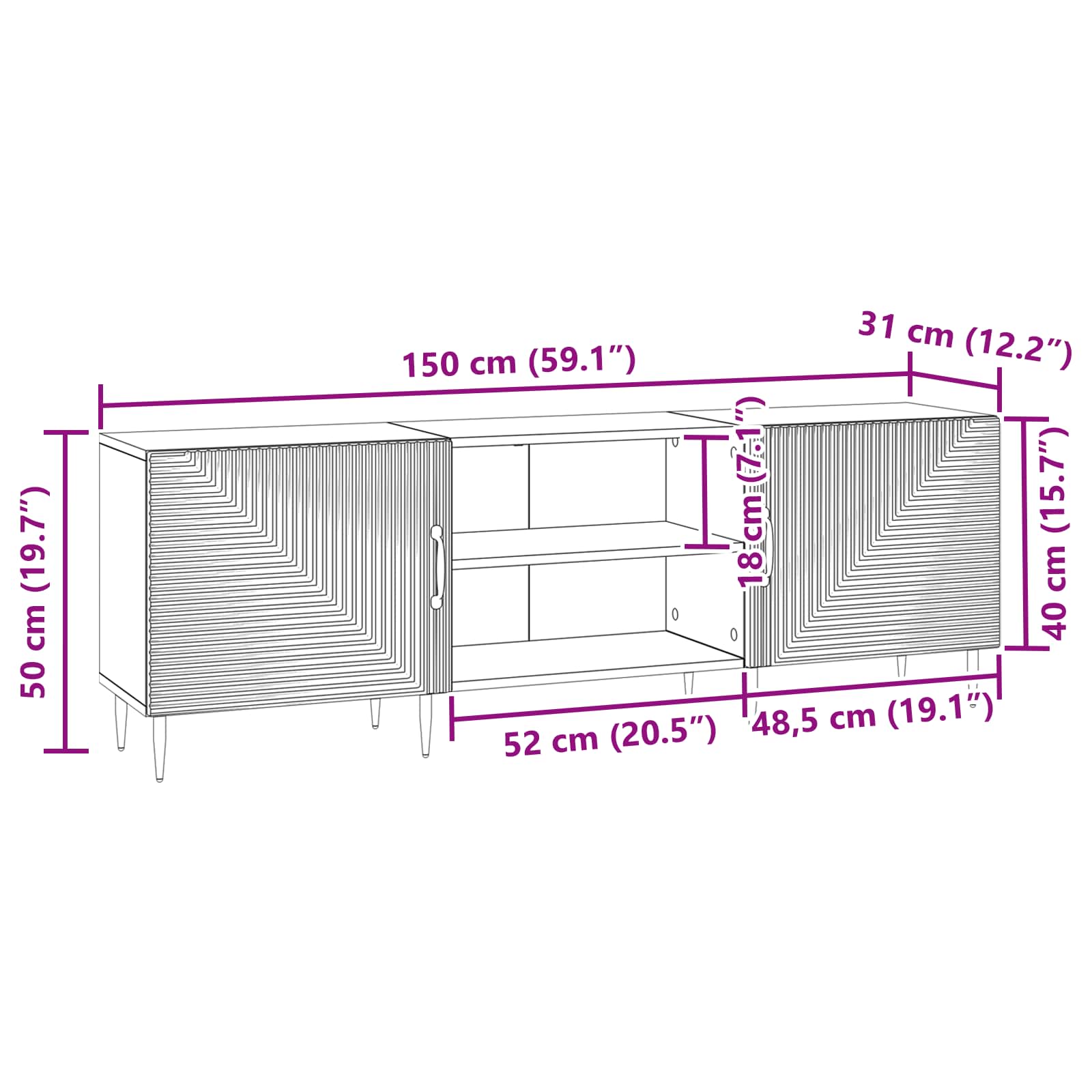 Meuble TV Chêne fumé 150 x 31 x 50 cm Bois d'ingénierie - XIOS