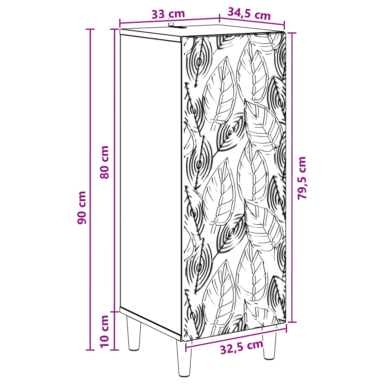 Buffet Noir 33 x 34,5 x 90 cm Bois d'ingénierie - XIOS