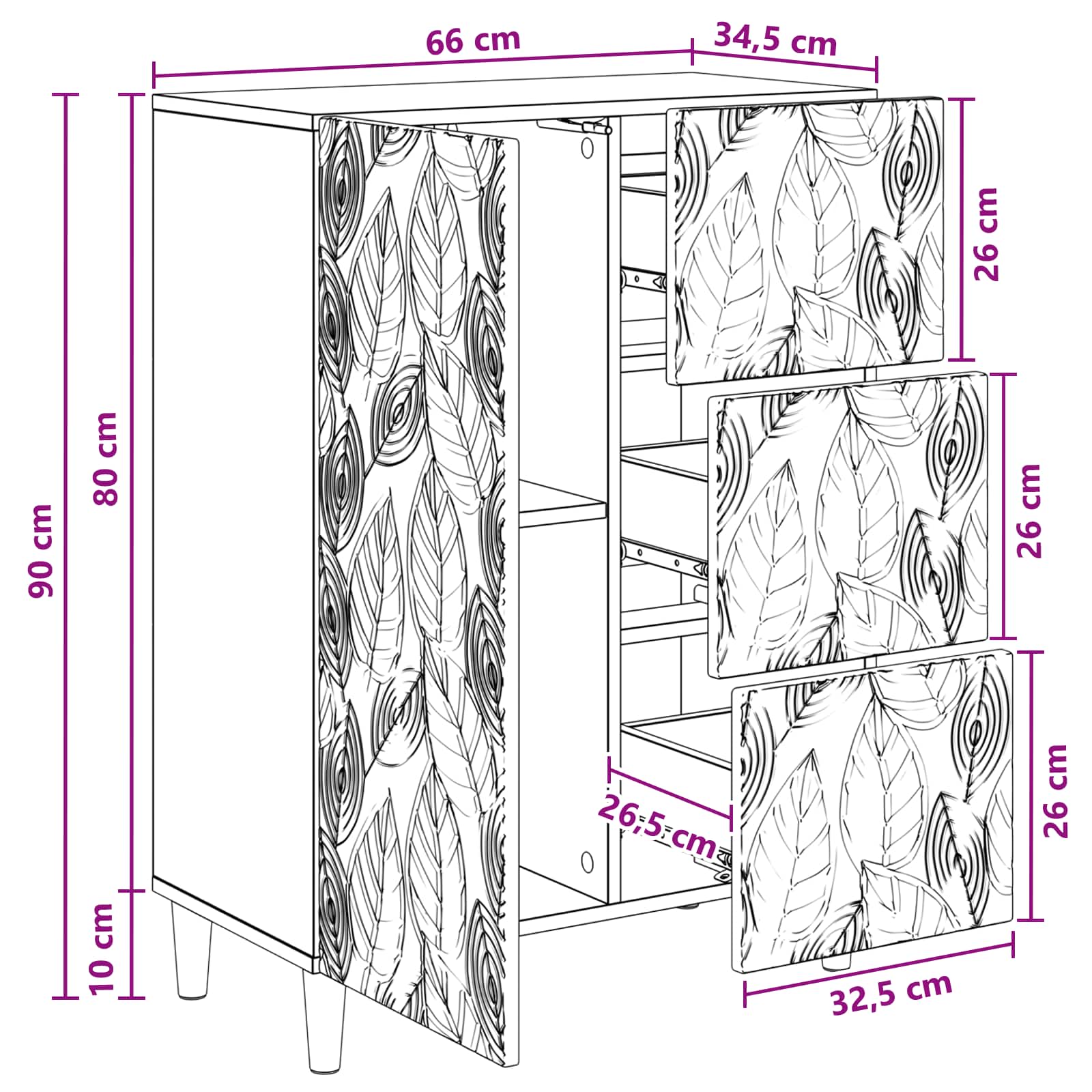 Buffet Blanc brillant 66 x 34,5 x 90 cm Bois d'ingénierie - XIOS