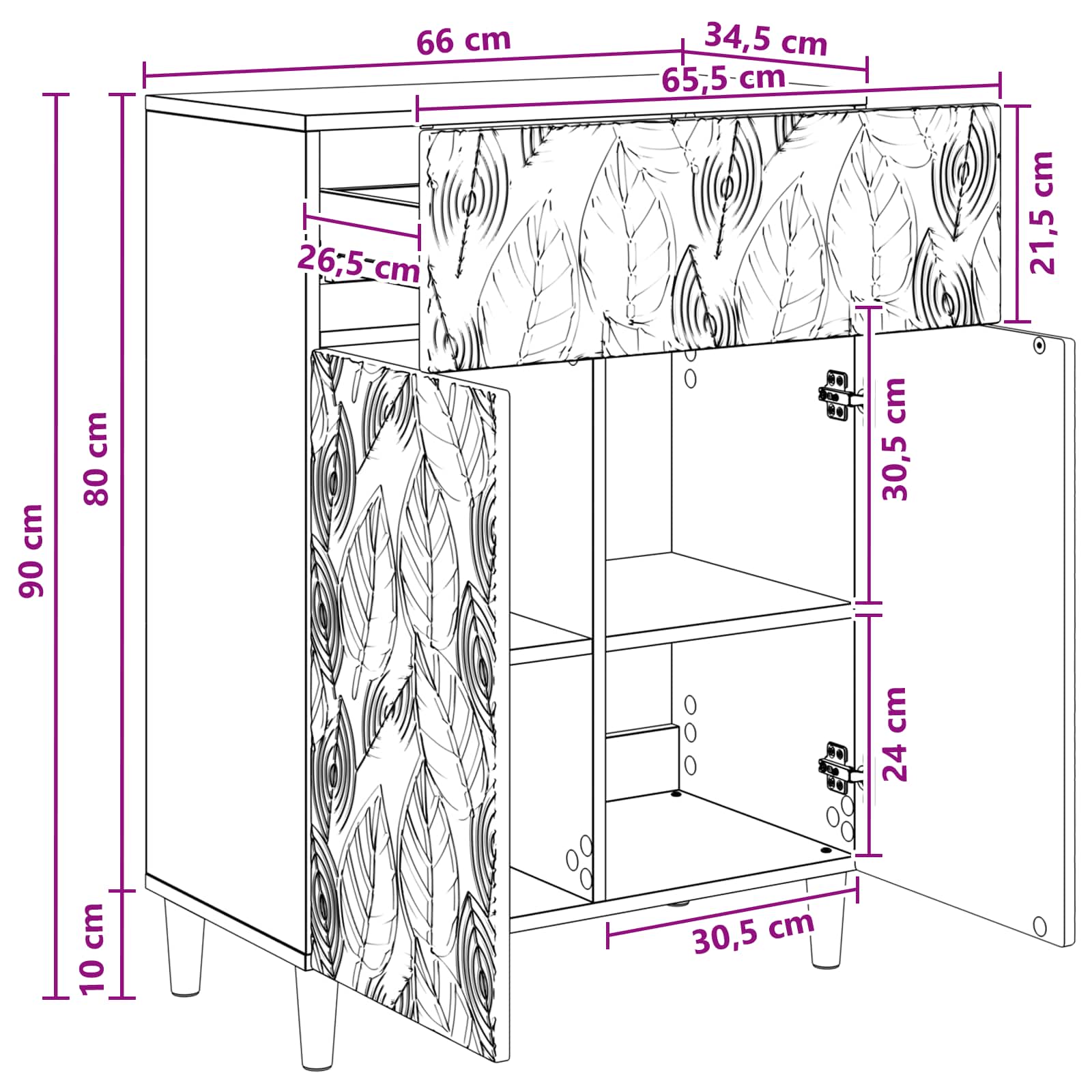 Buffet Chêne artisanal 66 x 34,5 x 90 cm Bois d'ingénierie - XIOS