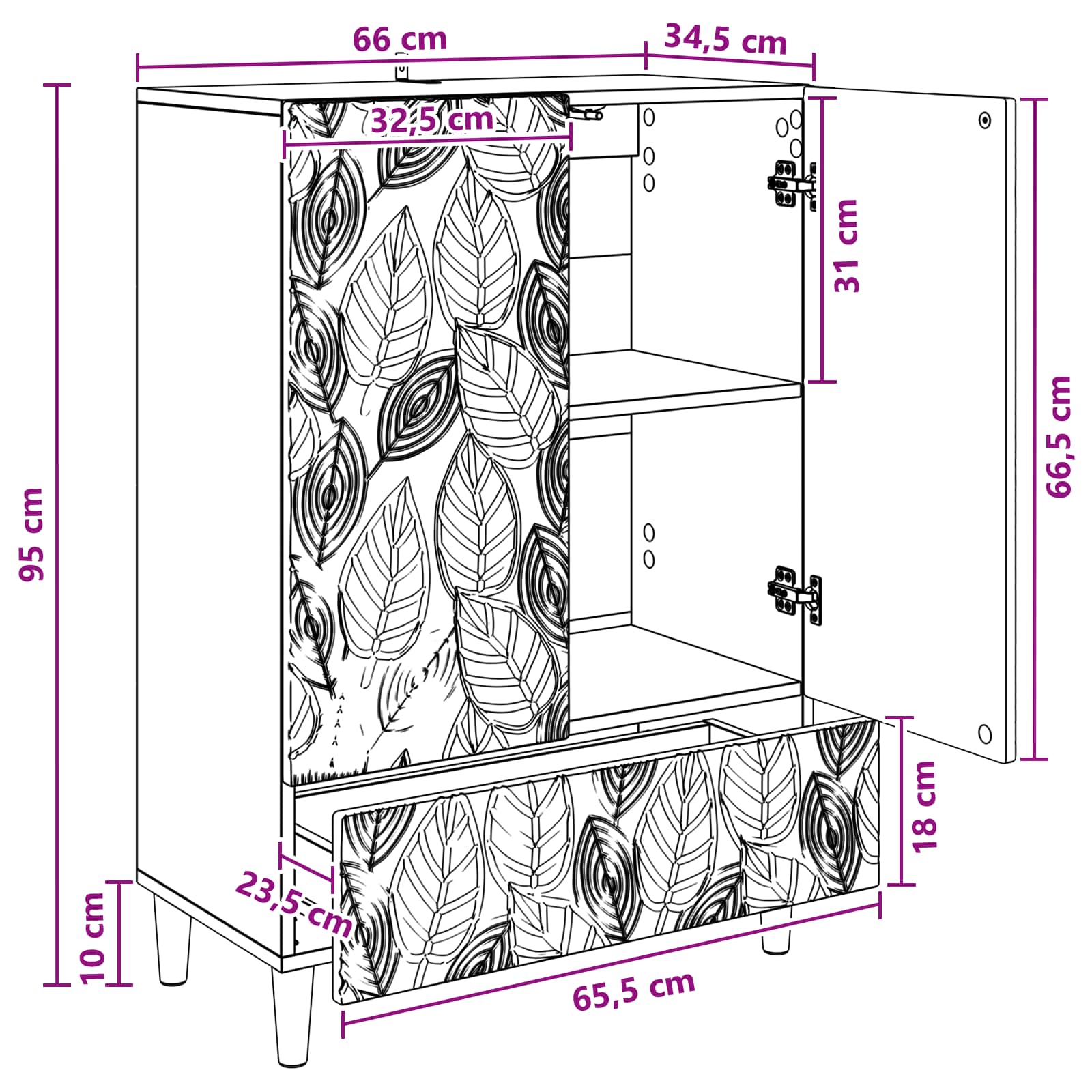 Buffet Chêne artisanal 66 x 34,5 x 95 cm Bois d'ingénierie - XIOS