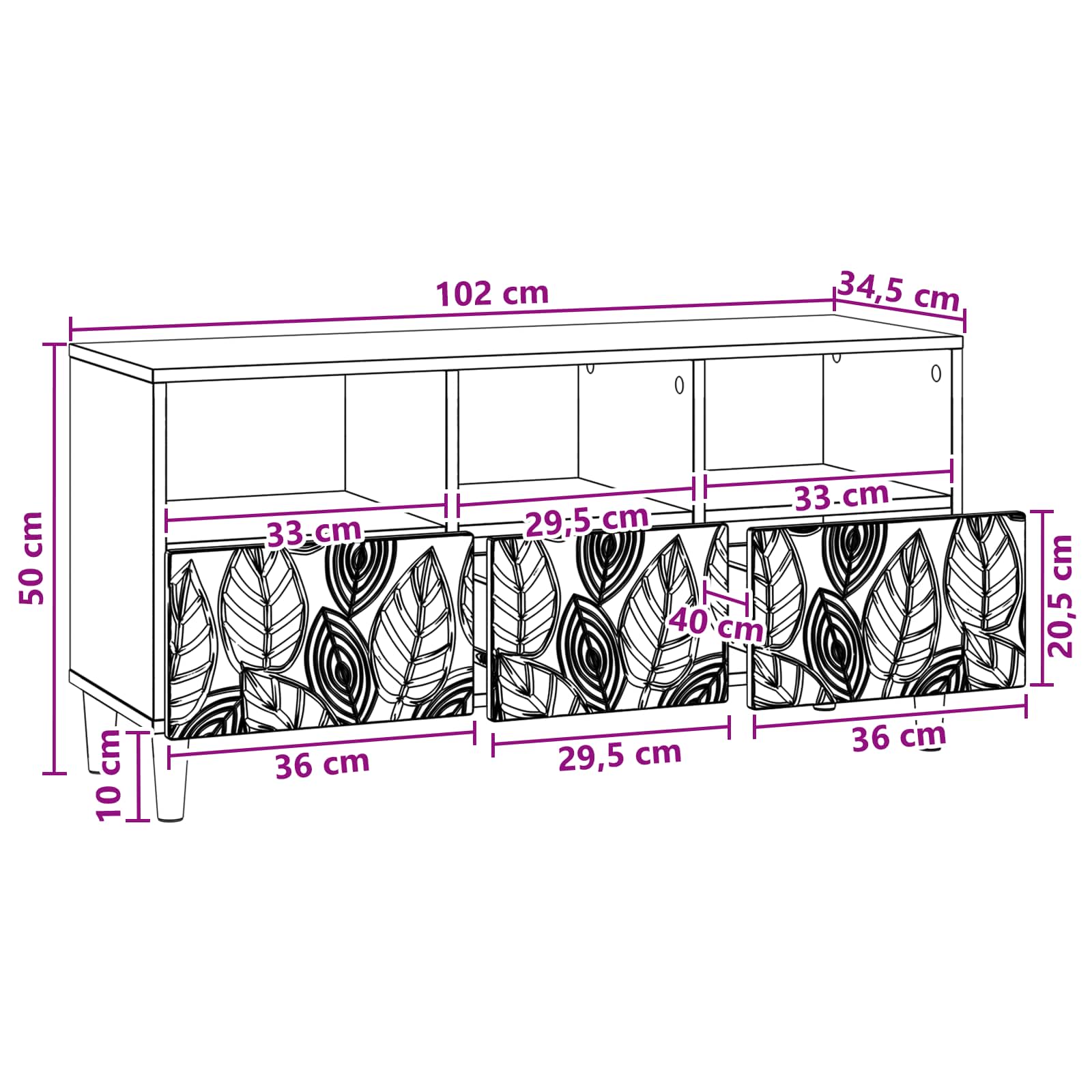 Meuble TV 102 x 34,5 x 50 cm Blanc brillant Bois d'ingénierie - XIOS