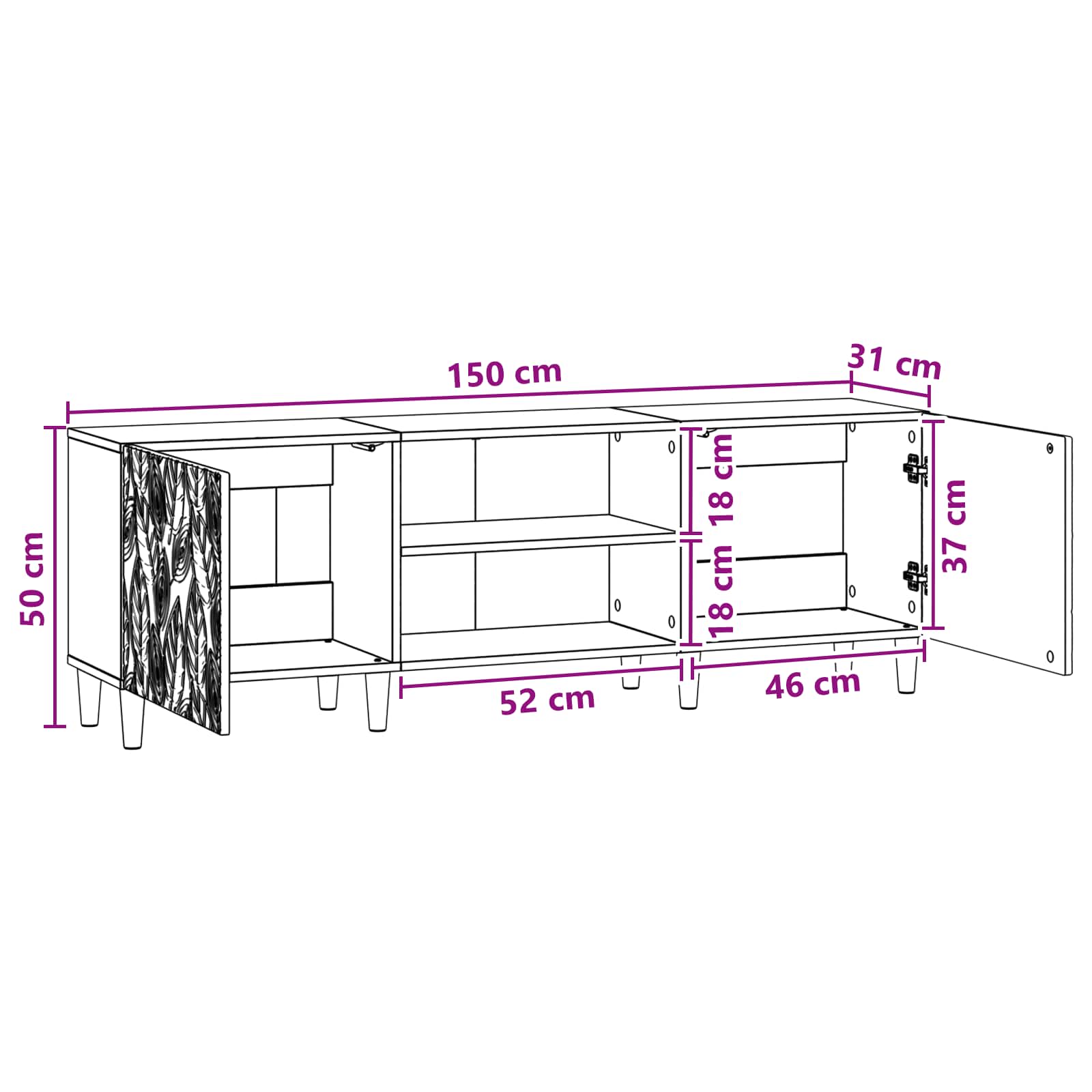 Meuble TV 150 x 31 x 50 cm Bois ancien Bois d'ingénierie - XIOS