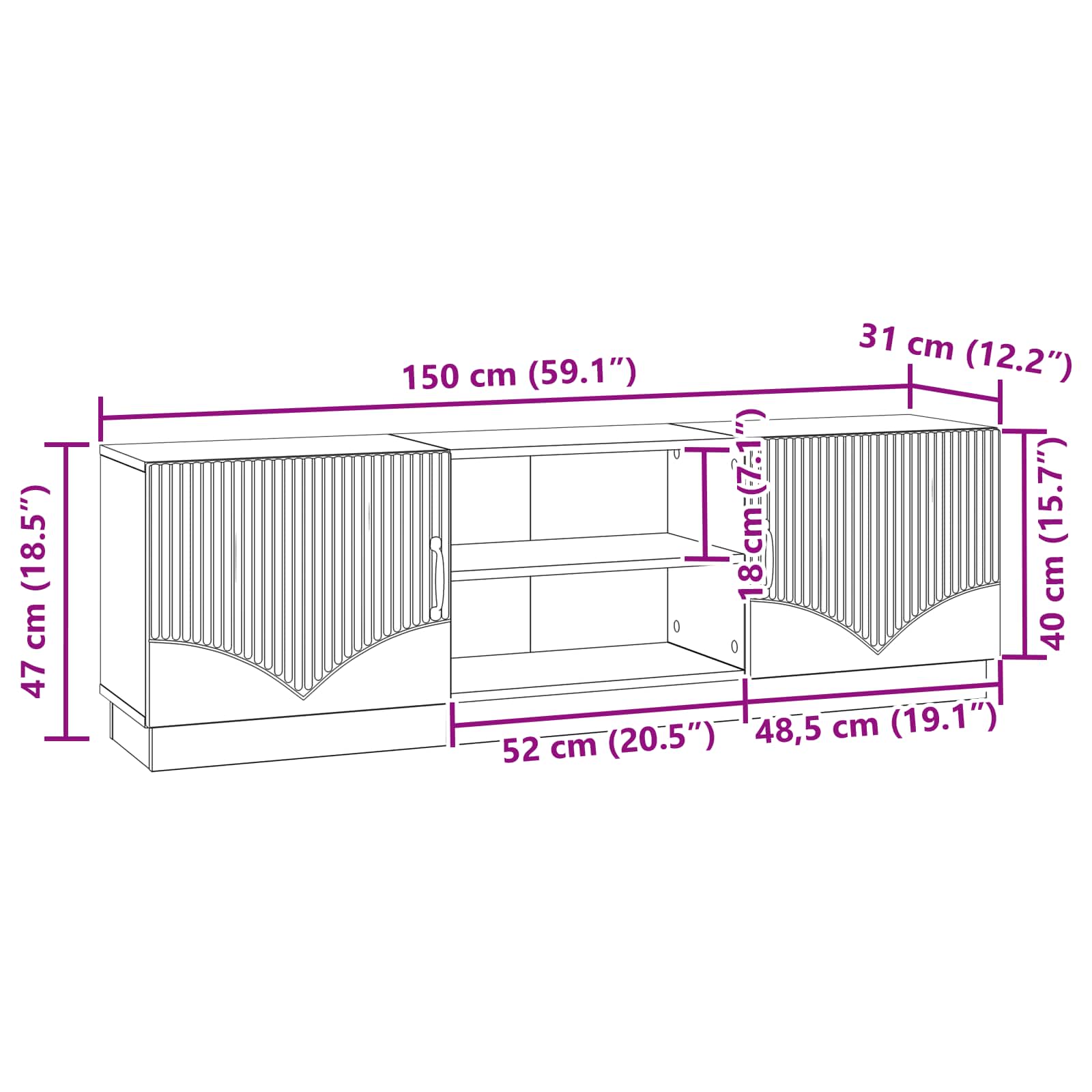 Meuble TV Gris béton 150 x 31 x 47 cm Bois d'ingénierie - XIOS