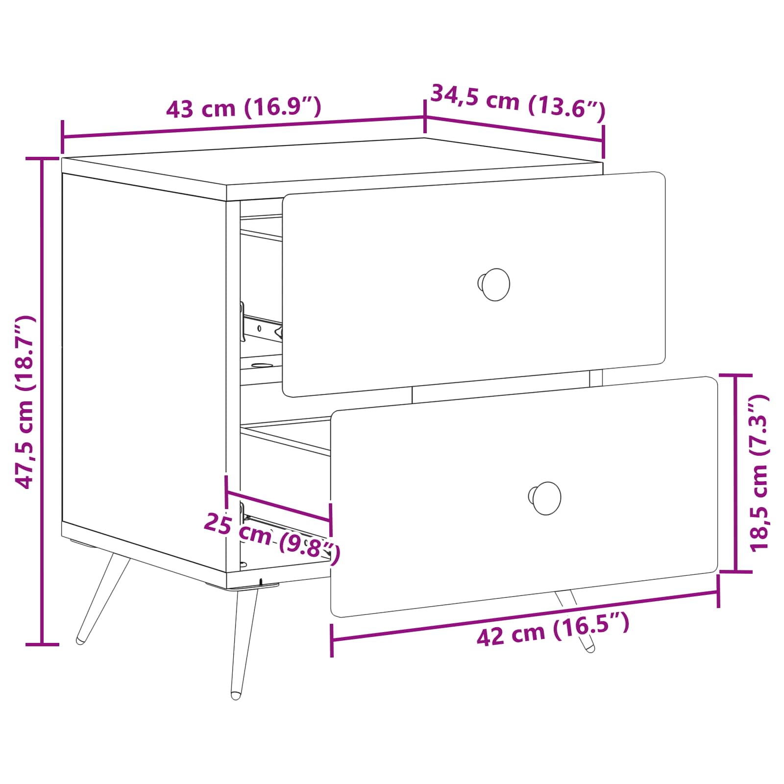 Cabinet de chevet 2 pcs Gris béton 43 x 34,5 x 47,5 cm - XIOS