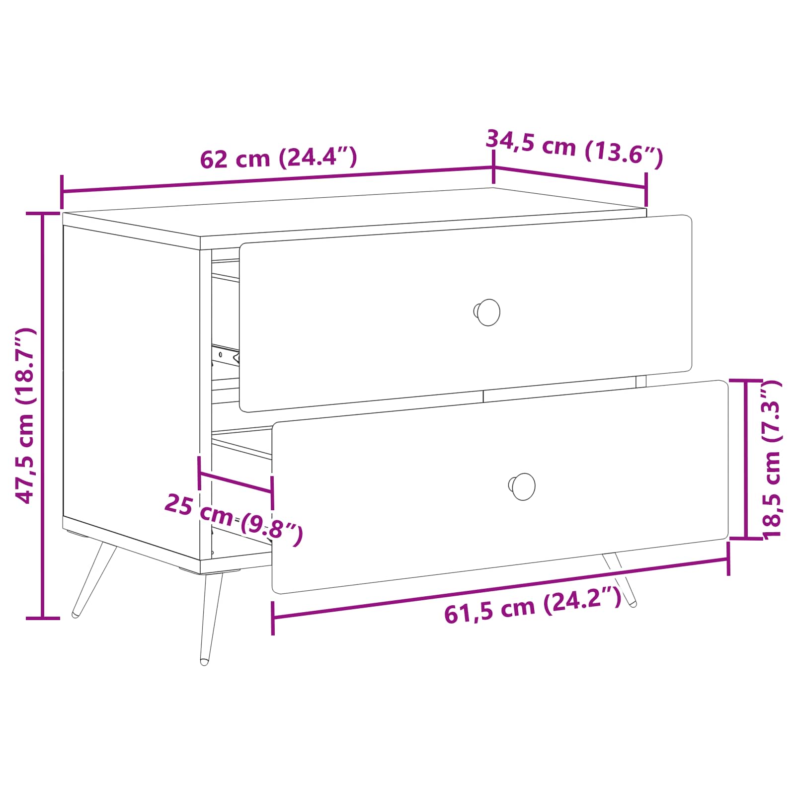 Cabinet de chevet avec tiroir Sonoma gris 62 x 34,5 x 47,5 cm - XIOS