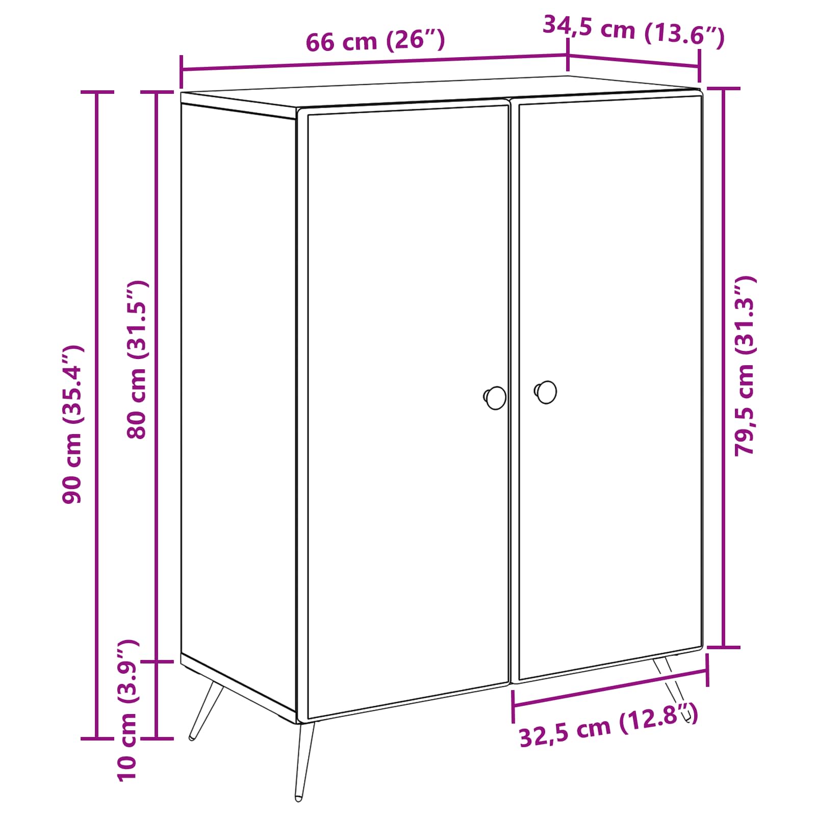 Buffet Gris béton 66 x 34,5 x 90 cm Bois d'ingénierie - XIOS