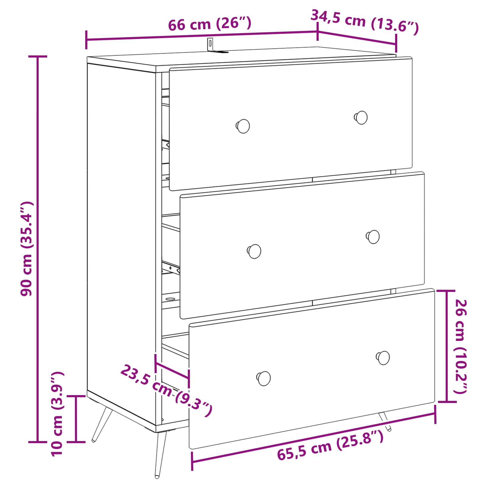 Armoire à tiroirs Blanc brillant 66 x 34,5 x 90 cm - XIOS