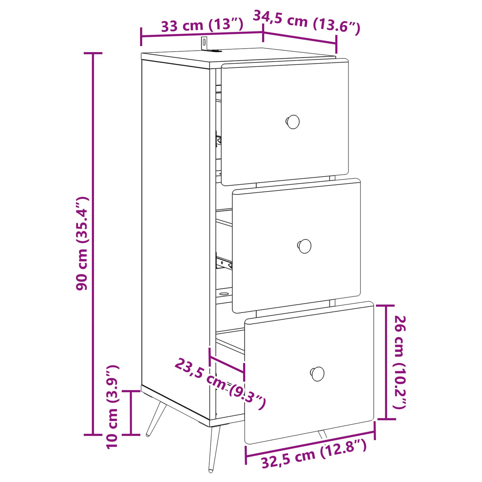 Armoire à tiroirs Chêne fumé 33 x 34,5 x 90 cm - XIOS