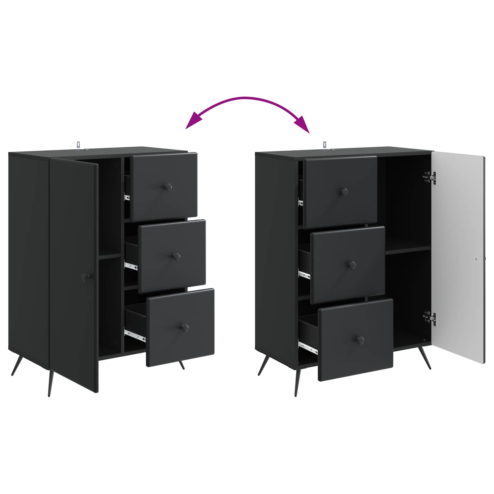 Buffet avec tiroir Noir 66 x 34,5 x 90 cm Bois d'ingénierie - XIOS