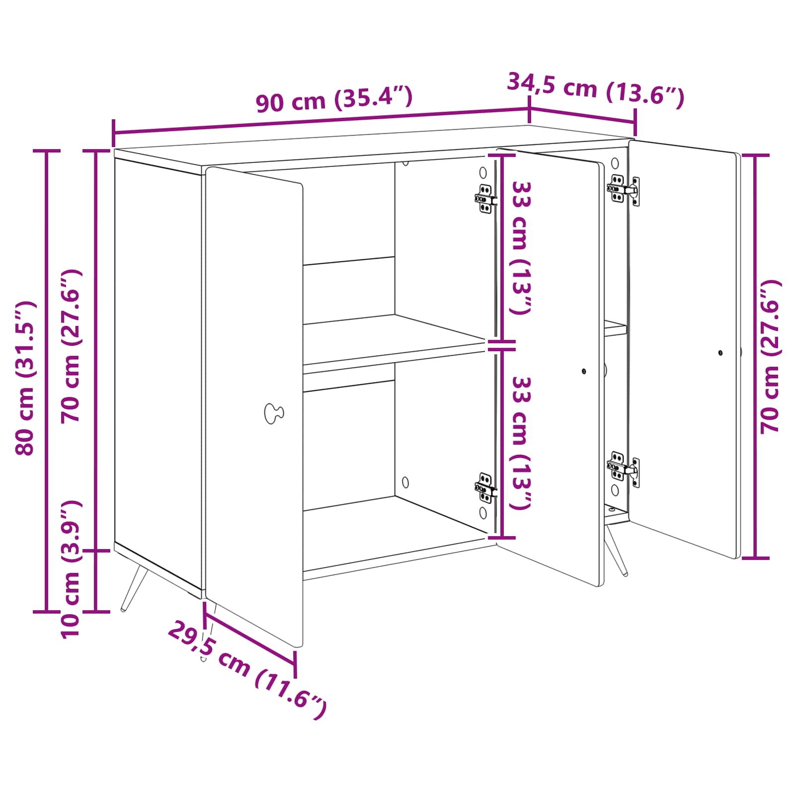 Buffet Chêne artisanal 89 x 34,5 x 80 cm Bois d'ingénierie - XIOS