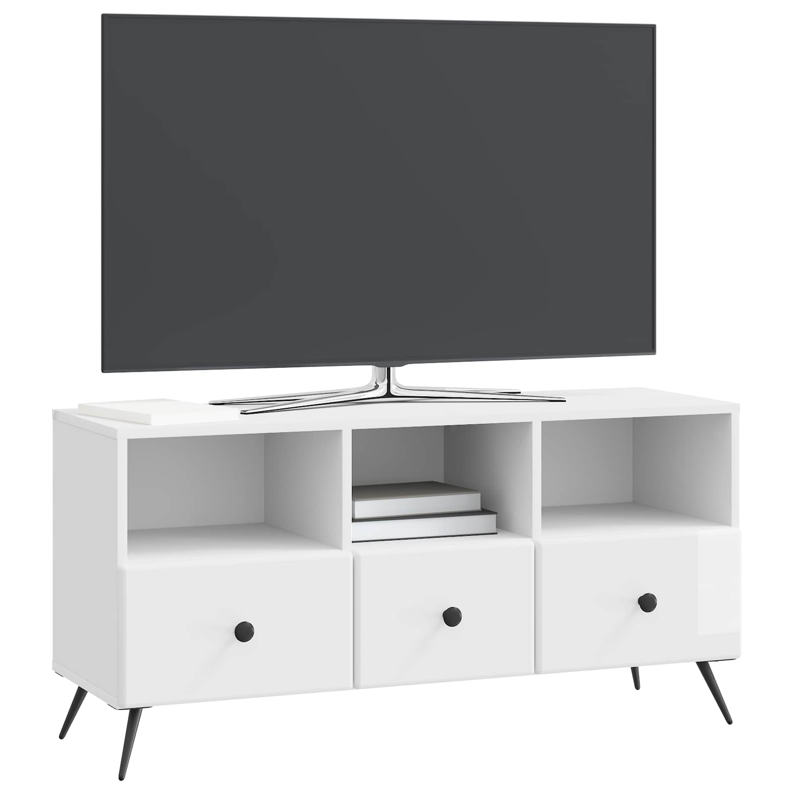 Meuble TV Blanc brillant 102 x 34,5 x 50 cm Bois d'ingénierie - XIOS