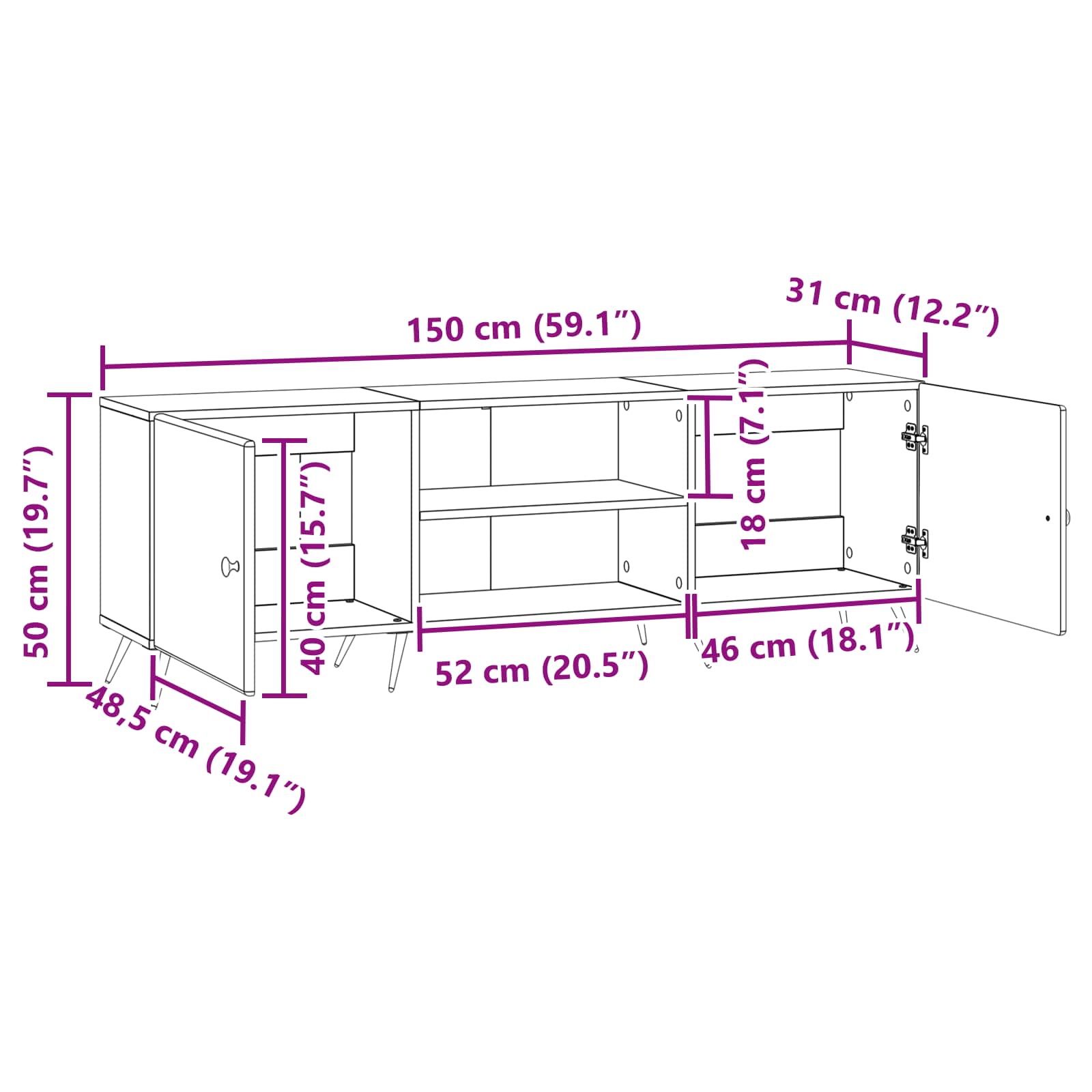 Meuble TV Noir 150 x 31 x 50 cm Bois d'ingénierie - XIOS