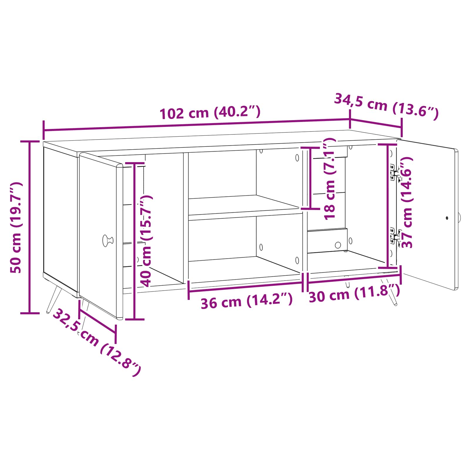 Meuble TV Noir 102 x 34,5 x 50 cm Bois d'ingénierie - XIOS