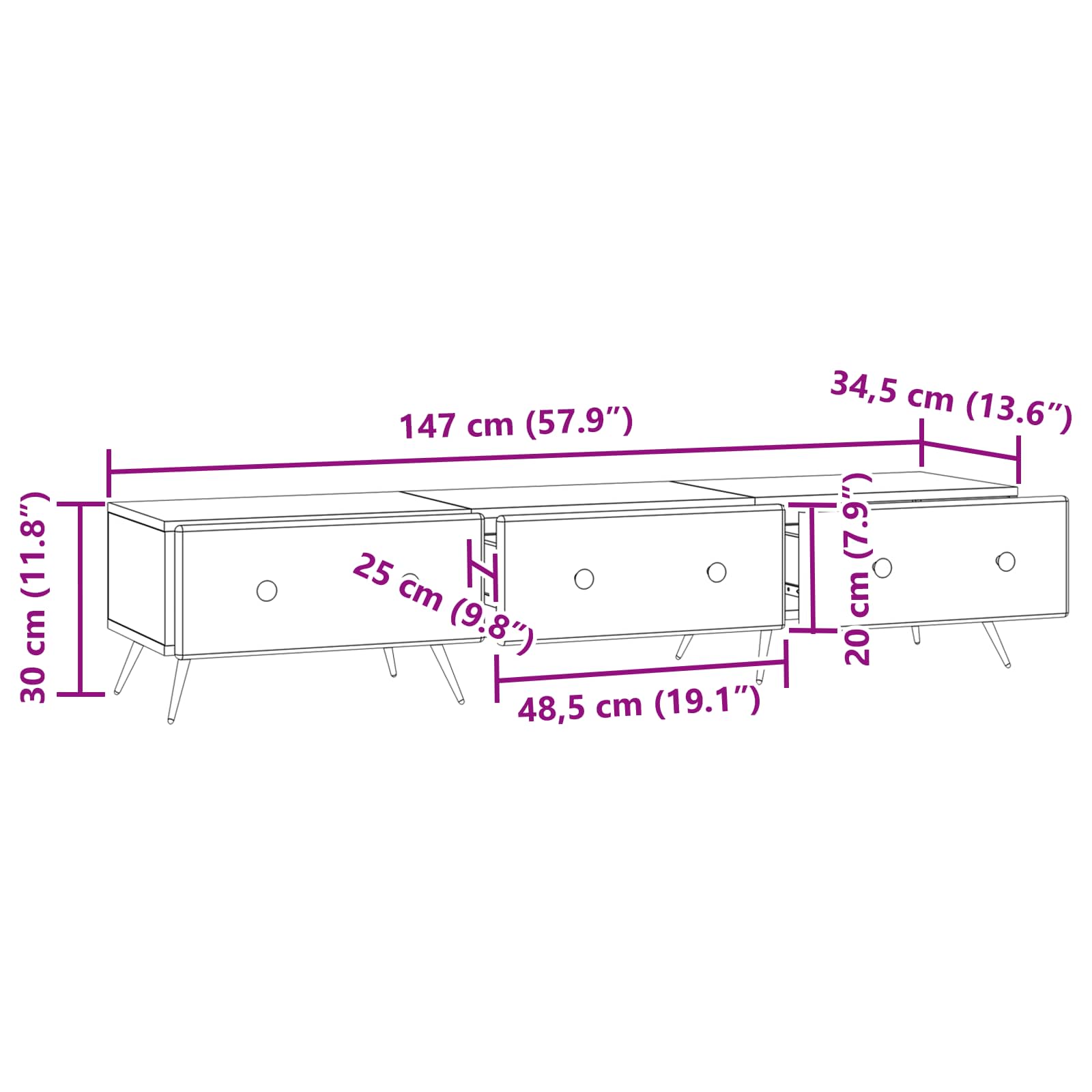 Meuble TV Sonoma gris 147 x 34,5 x 30 cm Bois d'ingénierie - XIOS