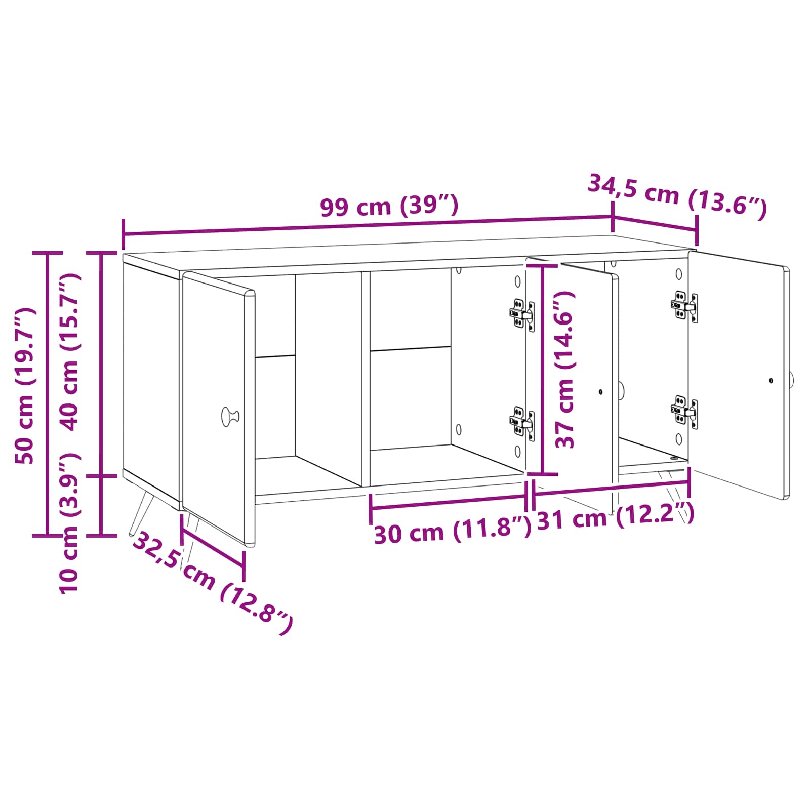 Meuble TV Noir 99 x 34,5 x 50 cm Bois d'ingénierie - XIOS