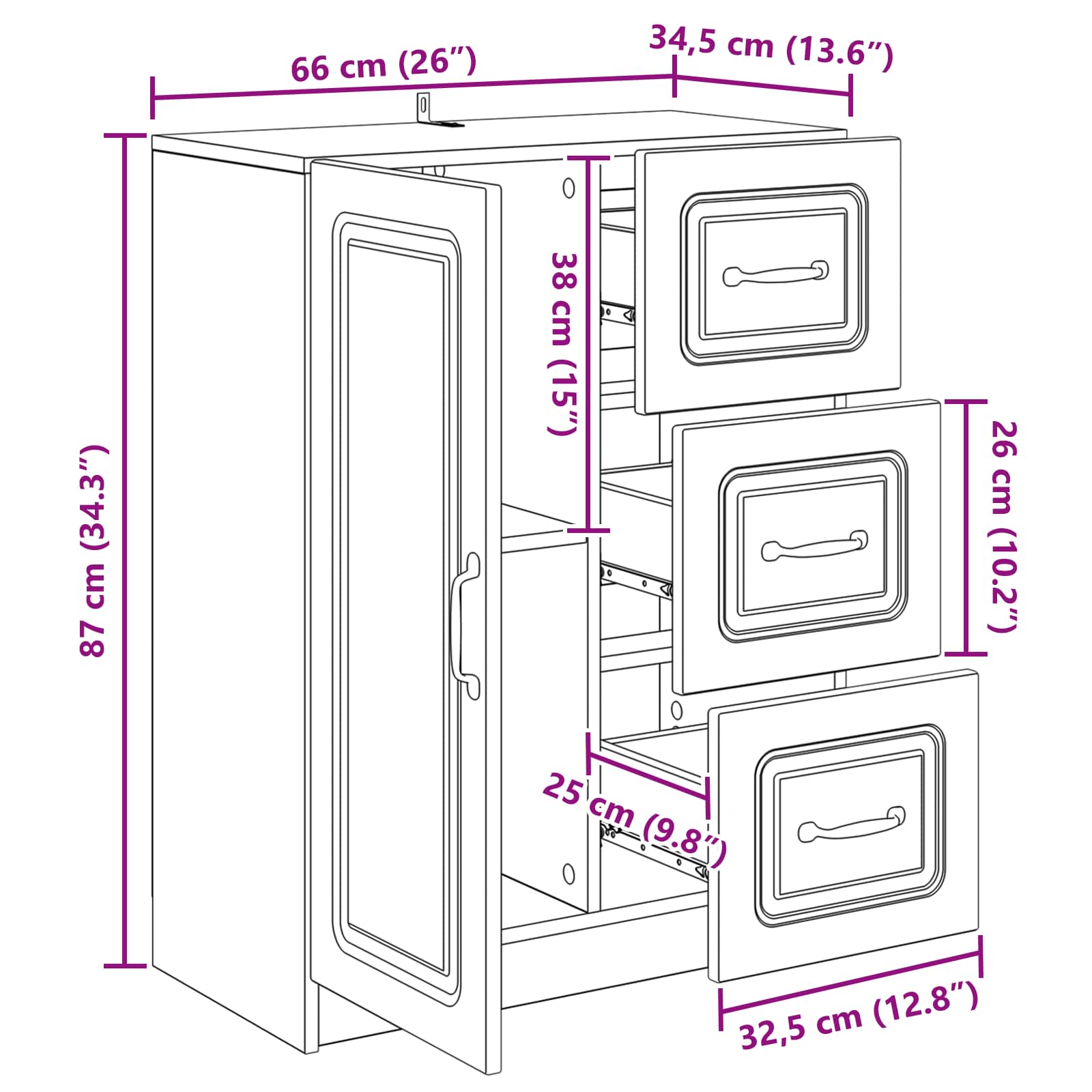Buffet Gris béton 66 x 34,5 x 87 cm Bois d'ingénierie - XIOS