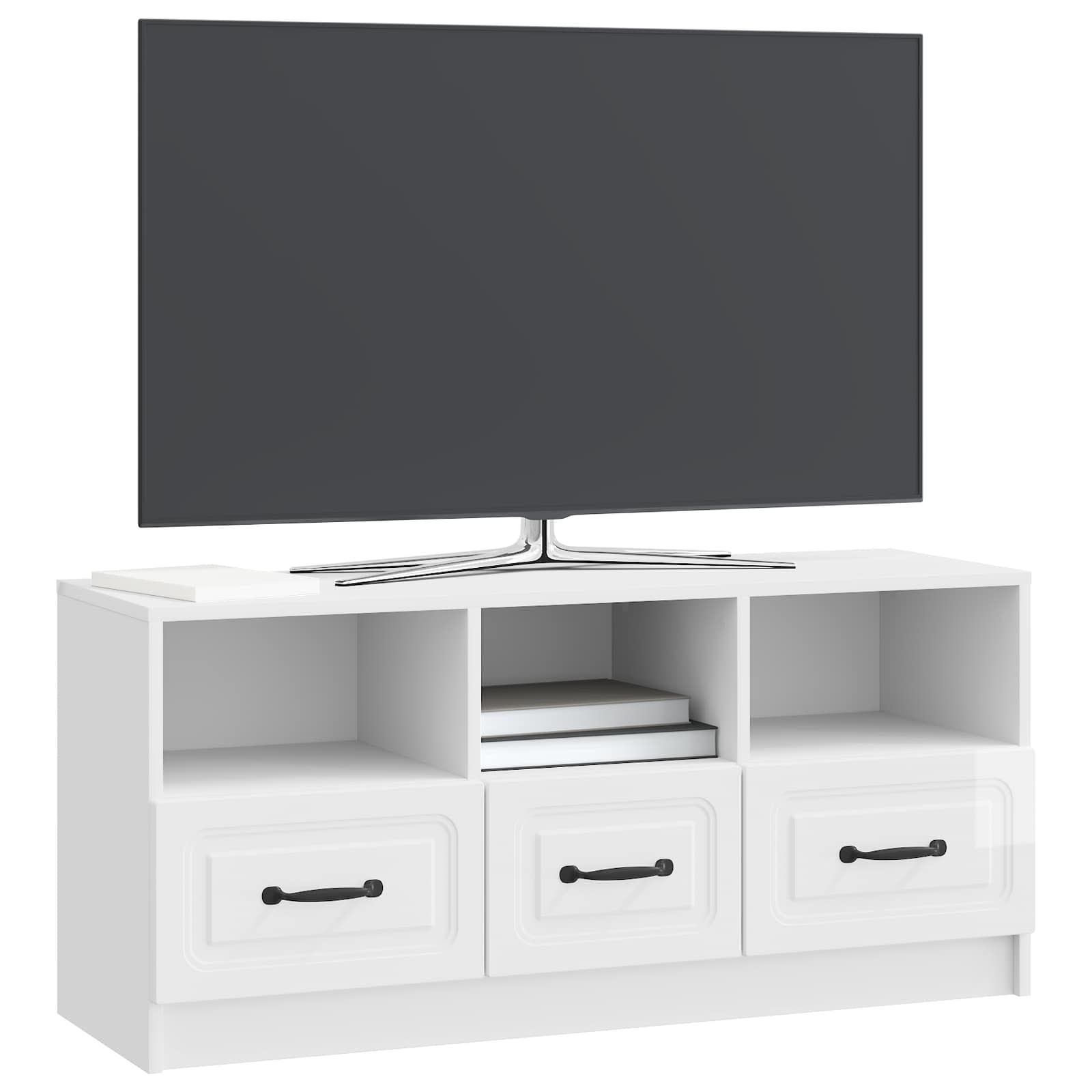 Meuble TV Blanc brillant 102 x 34,5 x 47 cm Bois d'ingénierie - XIOS