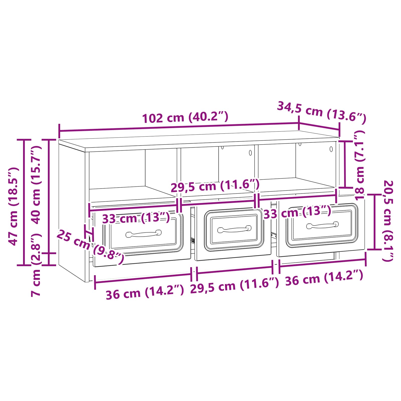 Meuble TV Sonoma gris 102 x 34,5 x 47 cm Bois d'ingénierie - XIOS