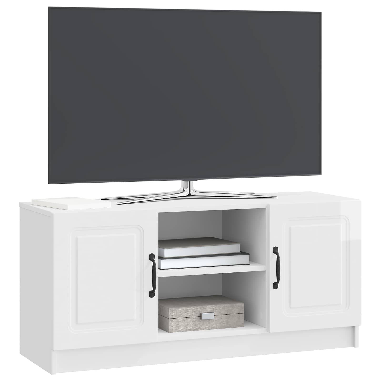 Meuble TV Blanc brillant 102 x 34,5 x 47 cm Bois d'ingénierie - XIOS