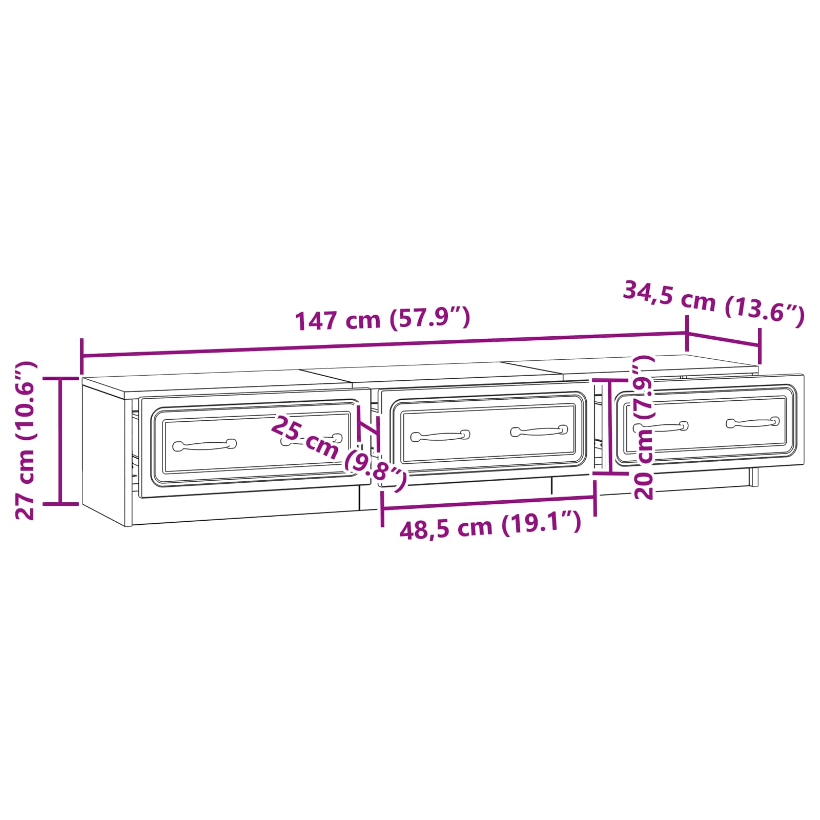 Meuble TV Blanc brillant 147 x 34,5 x 27 cm Bois d'ingénierie - XIOS