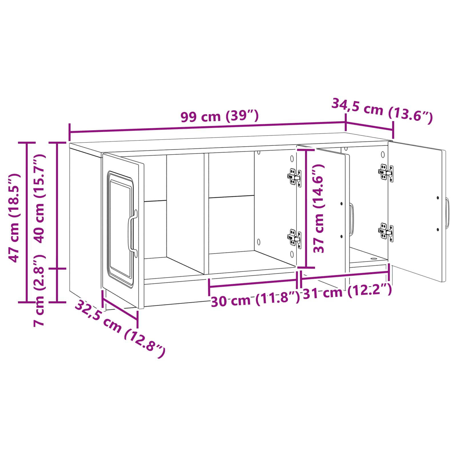 Meuble TV Noir 99 x 34,5 x 47 cm Bois d'ingénierie - XIOS