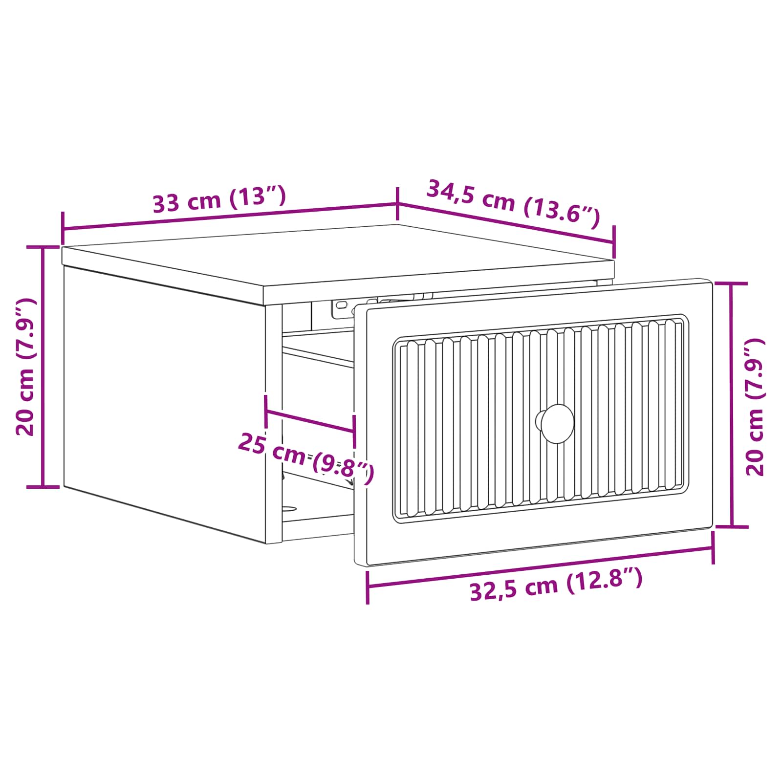 Cabinet de chevet mural Blanc brillant 33 x 34,5 x 20 cm - XIOS