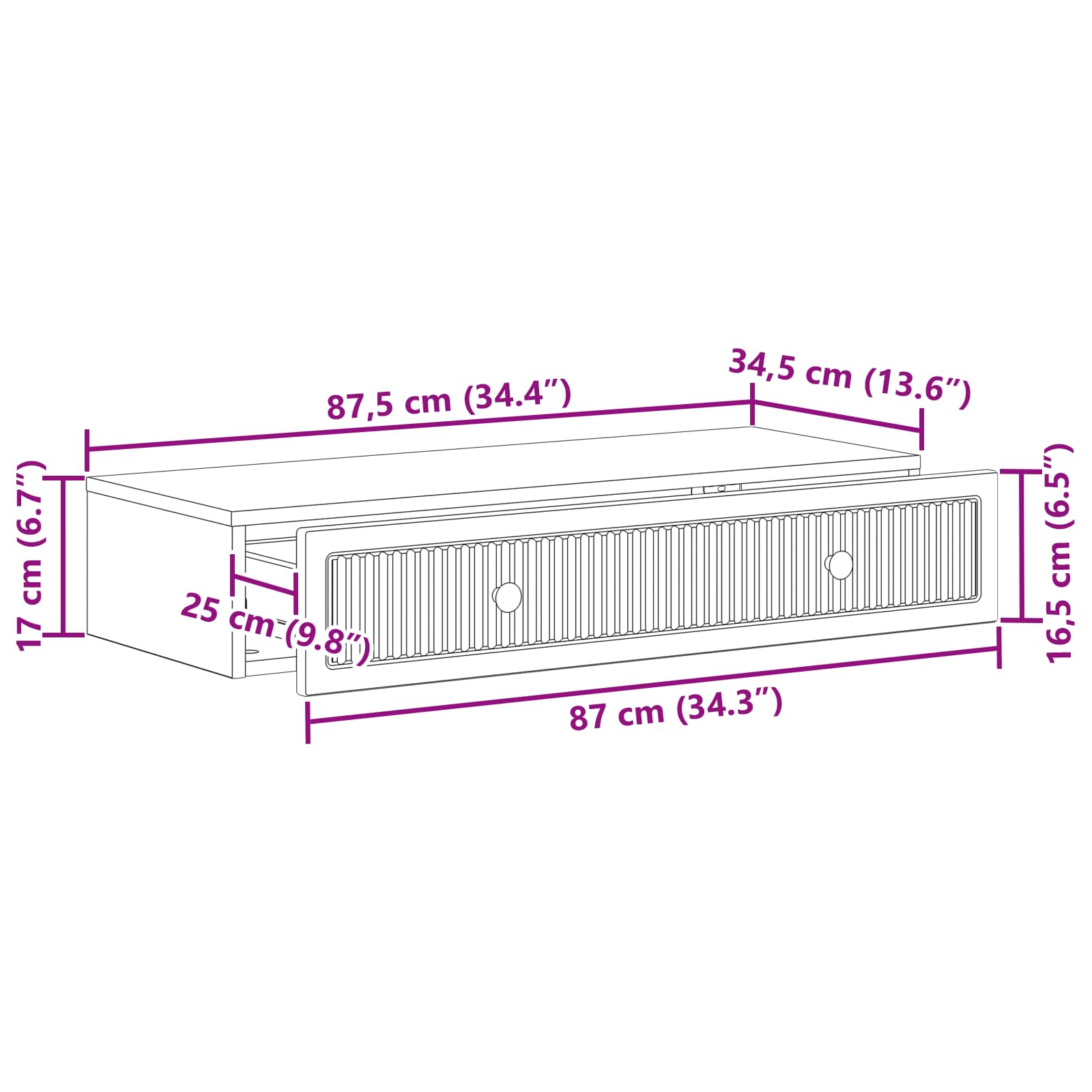 Table d'appoint murale Blanc brillant 87,5 x 34,5 x 17 cm - XIOS