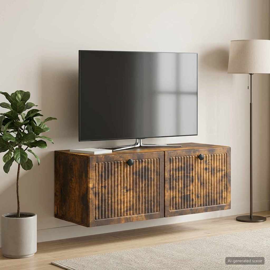 Meuble TV mural Chêne fumé 78,5 x 31 x 30 cm Bois d'ingénierie - XIOS