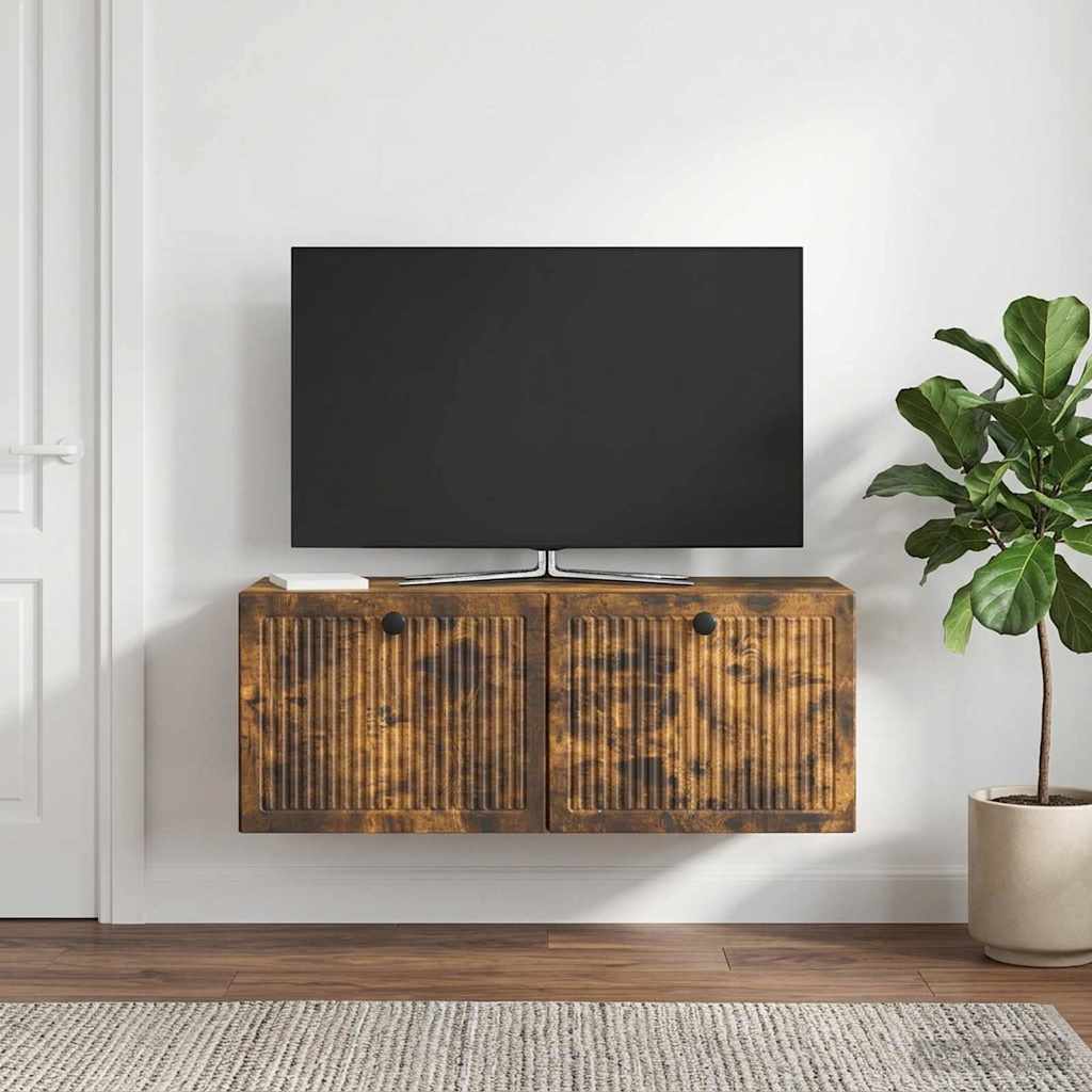 Meuble TV mural Chêne fumé 78,5 x 31 x 30 cm Bois d'ingénierie - XIOS