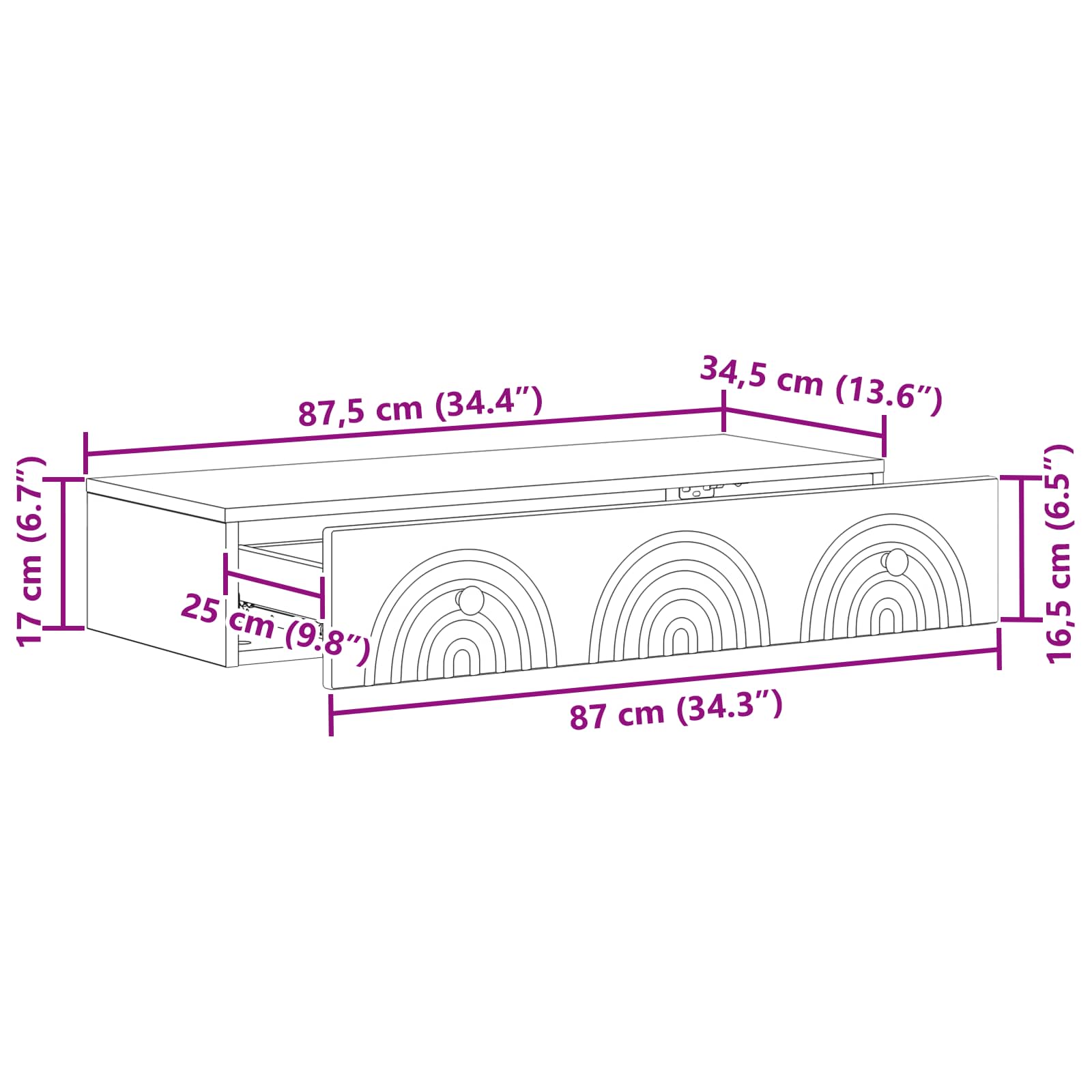 Table d'appoint murale Blanc brillant 87,5 x 34,5 x 17 cm - XIOS