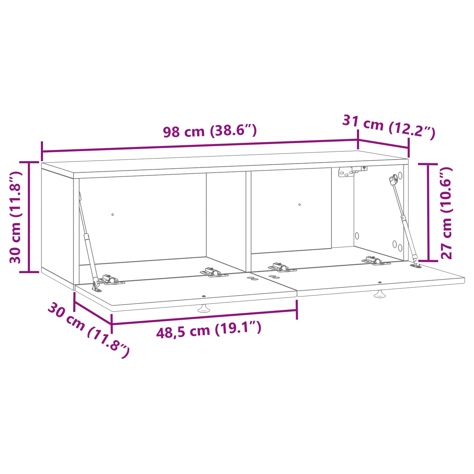 Meuble TV mural Sonoma gris 98 x 31 x 30 cm Bois d'ingénierie - XIOS
