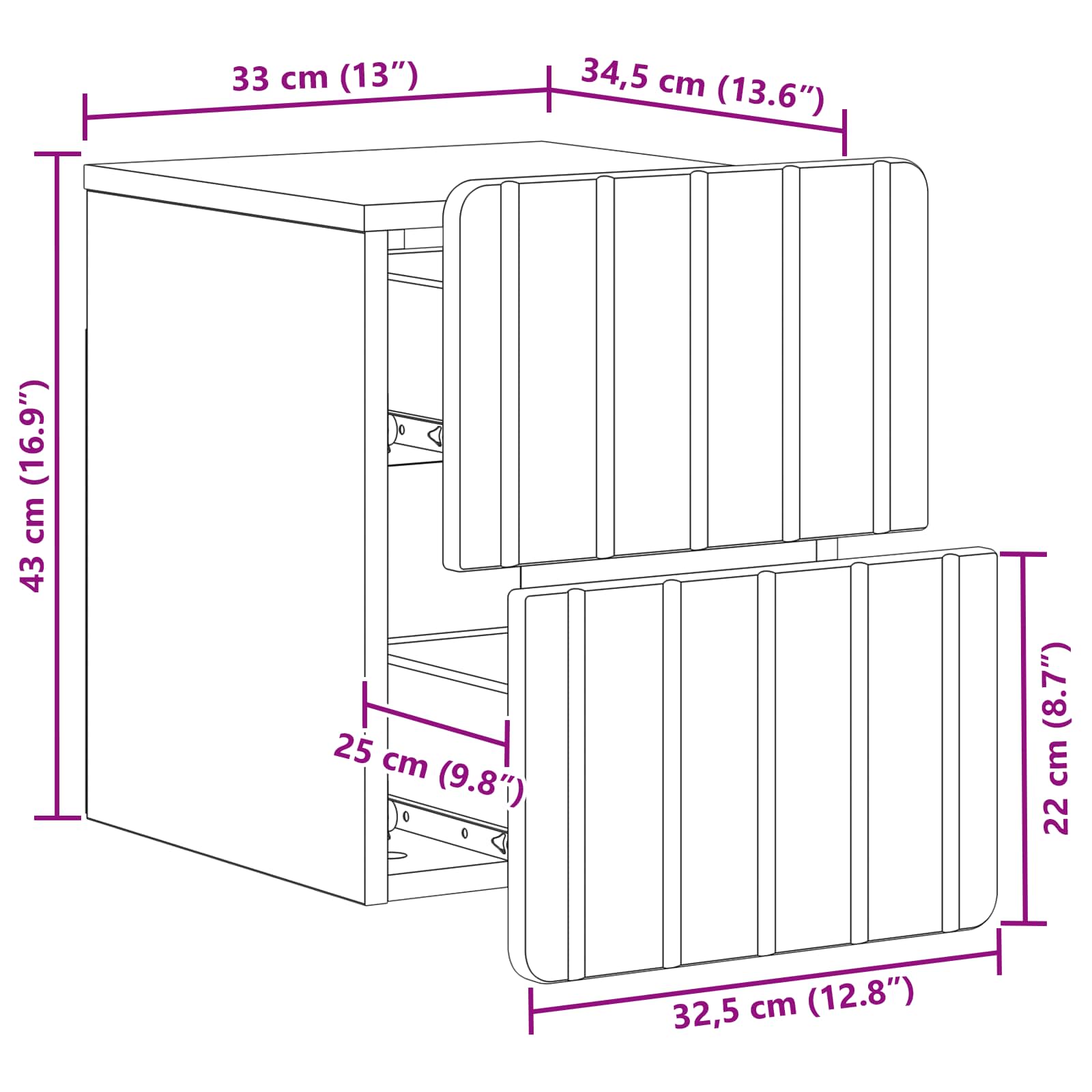 Cabinet de chevet mural Chêne fumé 33 x 34,5 x 43 cm - XIOS