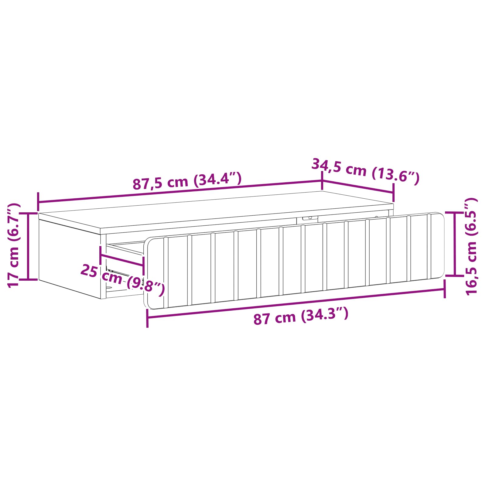 Table d'appoint murale Chêne artisanal 87,5 x 34,5 x 17 cm - XIOS