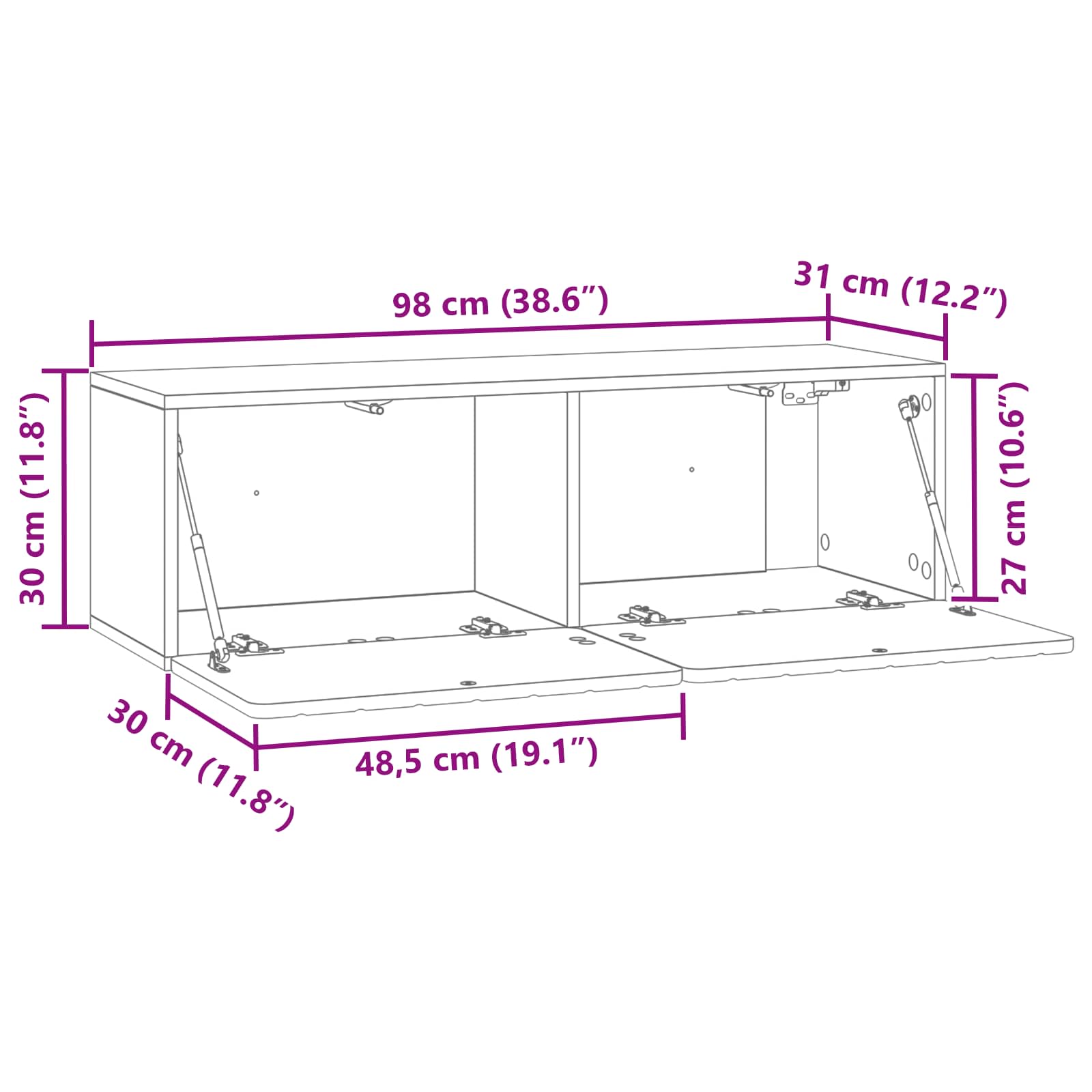 Meuble TV mural Bois ancien 98 x 31 x 30 cm Bois d'ingénierie - XIOS