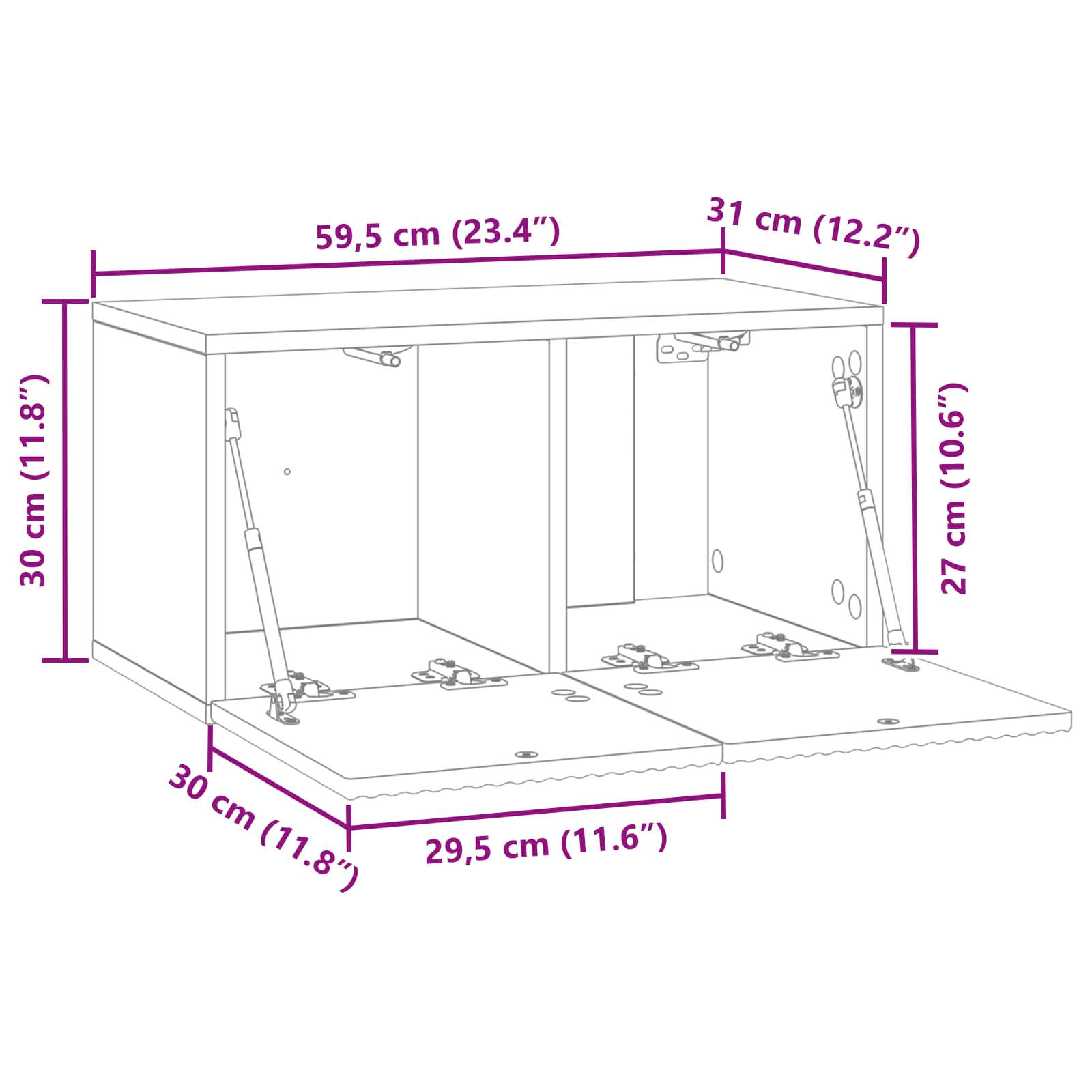 Meuble TV mural Bois ancien 59,5 x 31 x 30 cm Bois d'ingénierie - XIOS