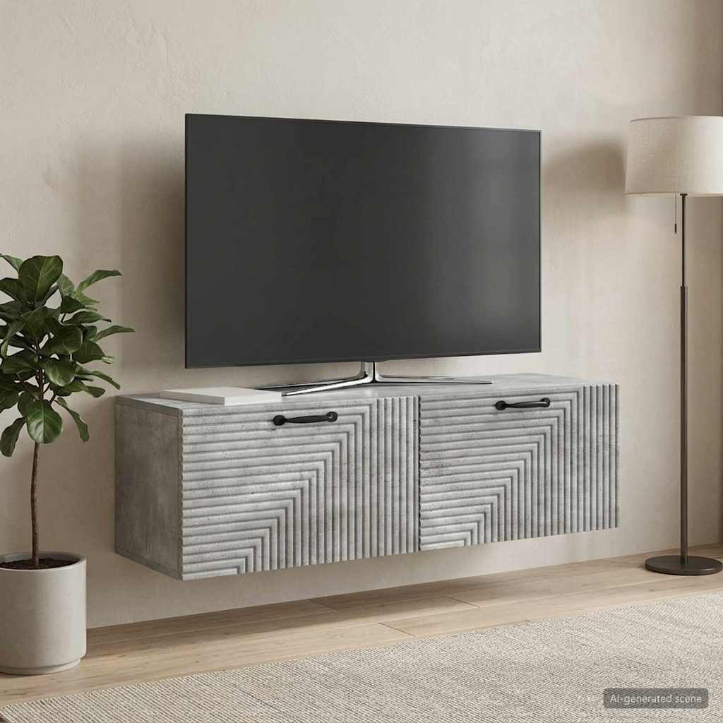 Meuble TV mural Gris béton 98 x 31 x 30 cm Bois d'ingénierie - XIOS
