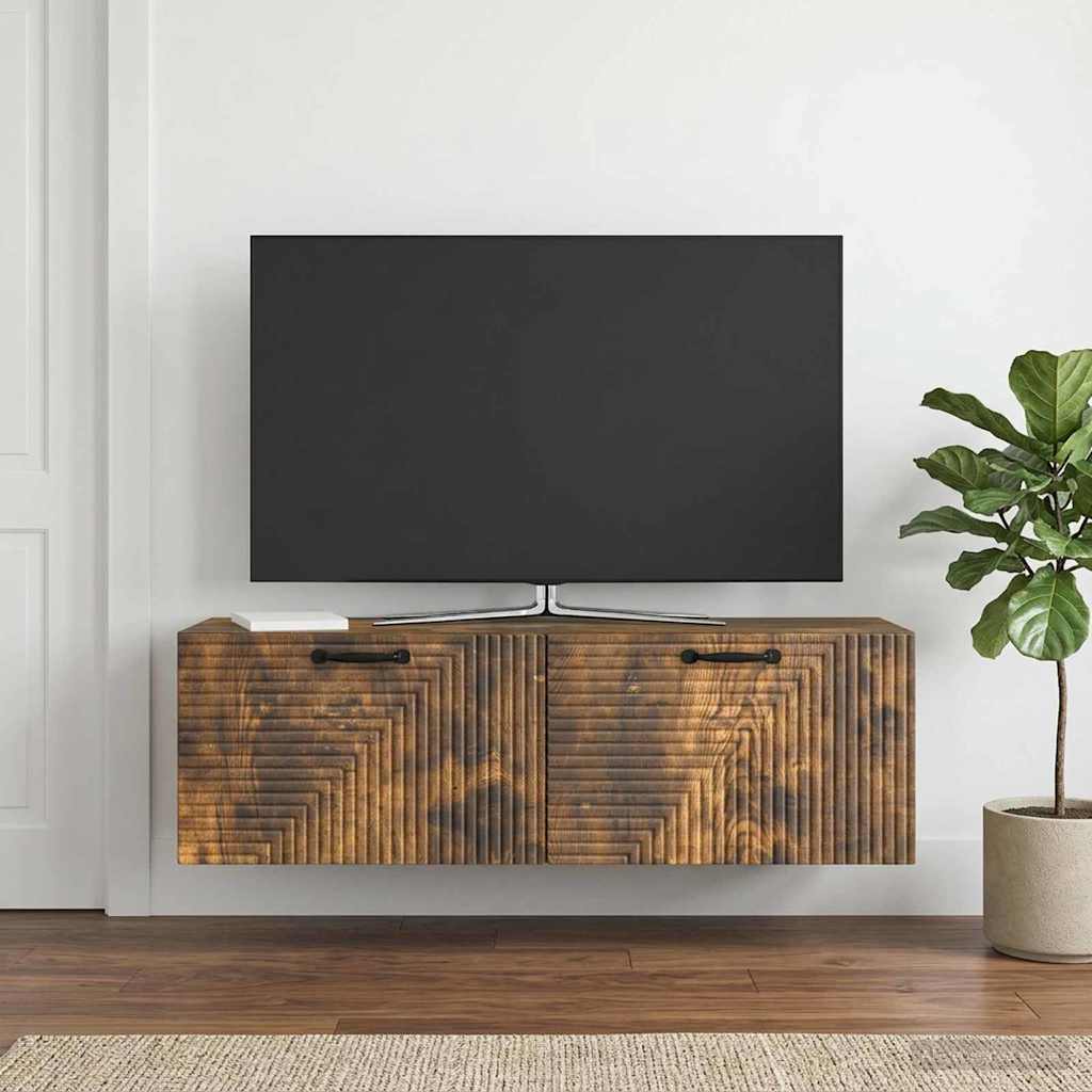 Meuble TV mural Chêne fumé 98 x 31 x 30 cm Bois d'ingénierie - XIOS