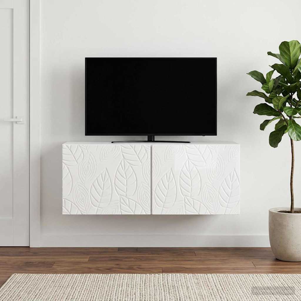 Meuble TV mural 59,5 x 31 cm Blanc brillant Bois d'ingénierie - XIOS