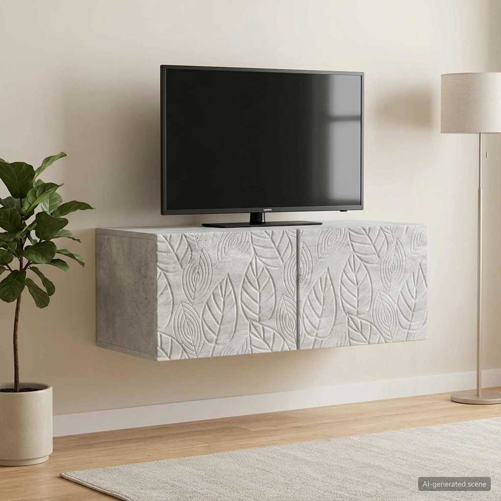 Meuble TV mural 98 x 31 cm Gris béton Bois d'ingénierie - XIOS
