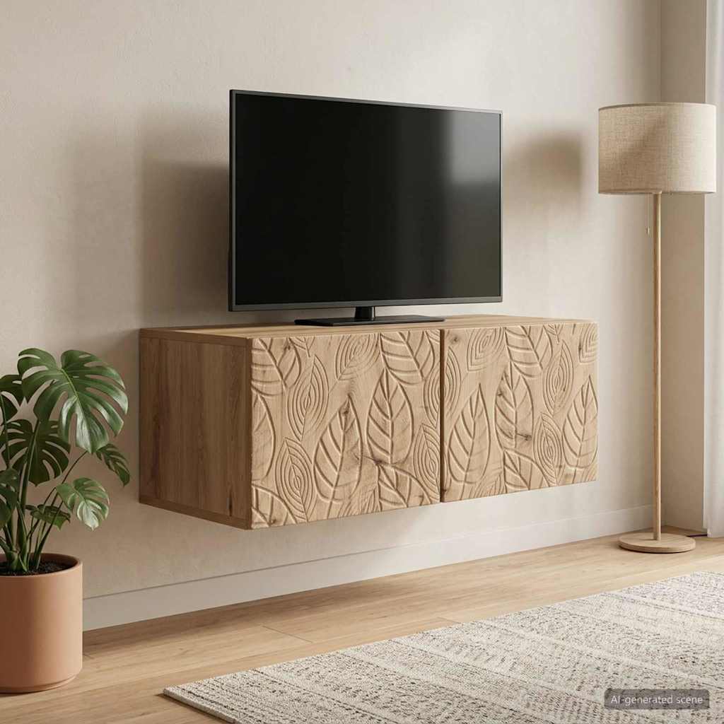 Meuble TV mural 98 x 31 cm Chêne artisanal Bois d'ingénierie - XIOS