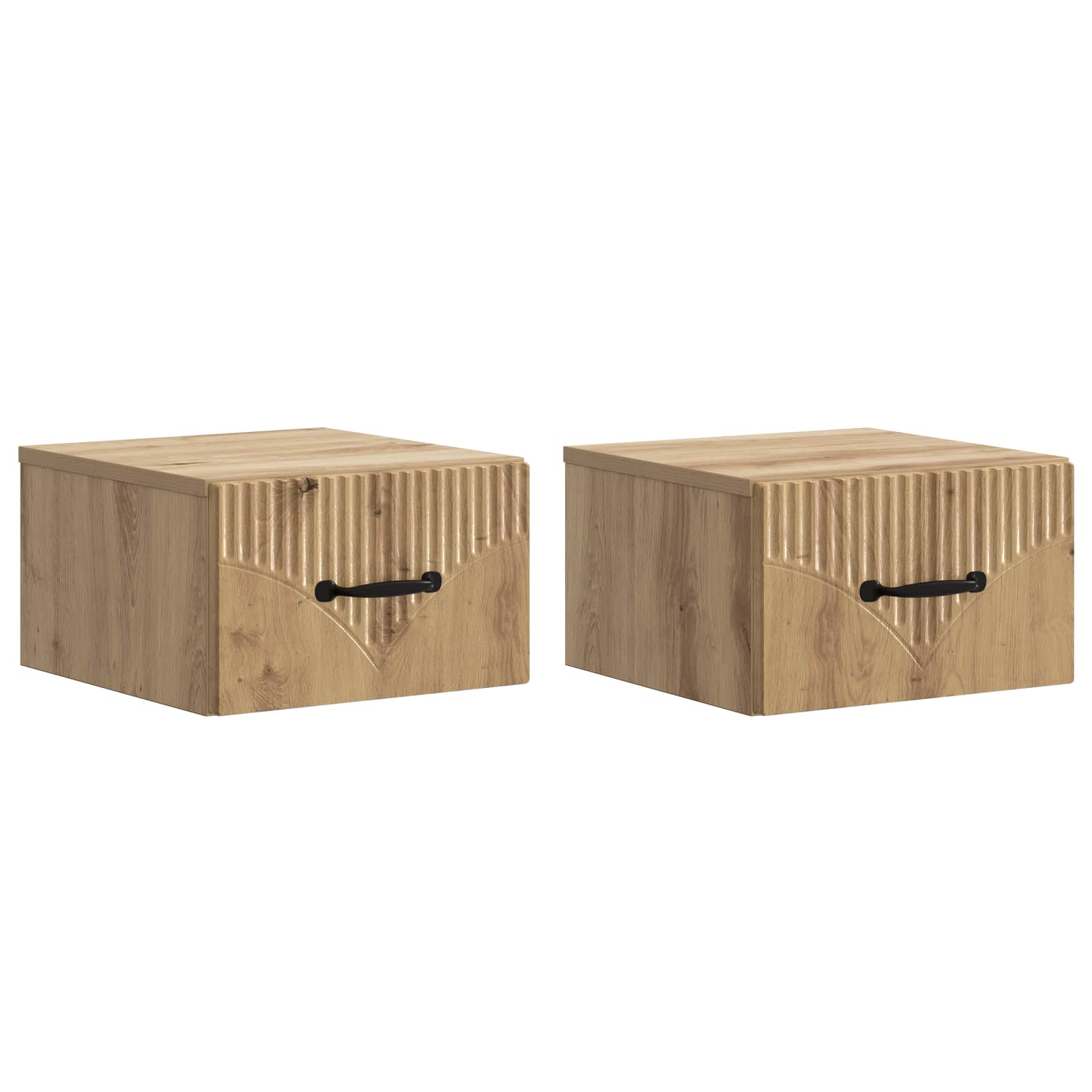Cabinet de chevet mural 2 pc Chêne artisanal 34,5 x 33 x 20 cm