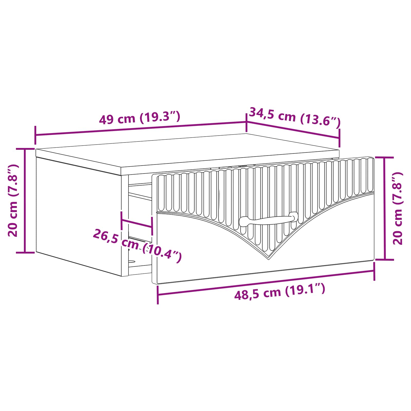 Cabinet de chevet mural Blanc brillant 49 x 34,5 x 20 cm - XIOS