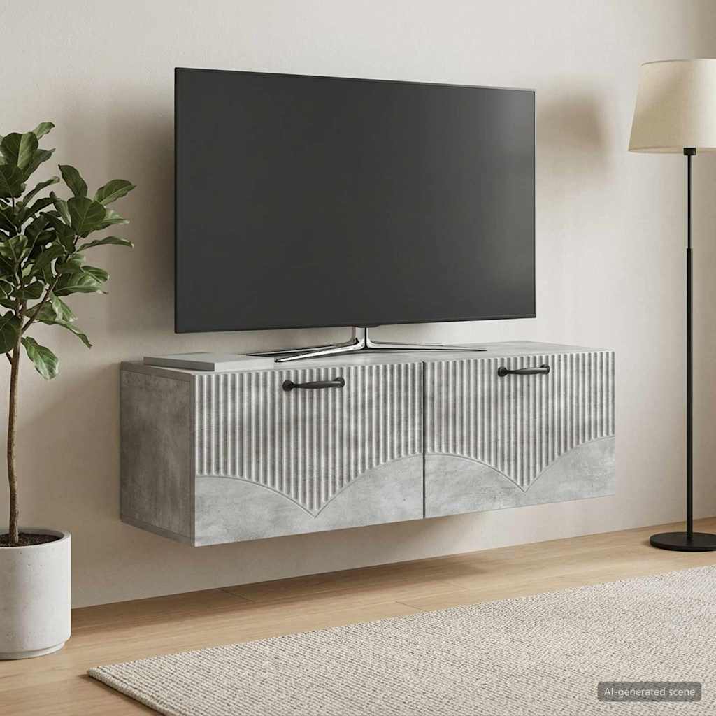 Meuble TV mural Gris béton 98 x 31 x 30 cm Bois d'ingénierie - XIOS